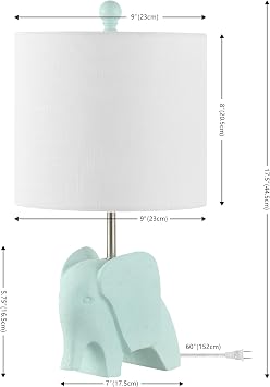 JONATHAN Y 17.5 Turquoise Elephant Kids Table Lamp, Whimsical Resin Bedside Lamp with White Linen Drum Shade for Bedroom Playroom Nursery, LED Bulb Included, UL Listed (JYL1143B)