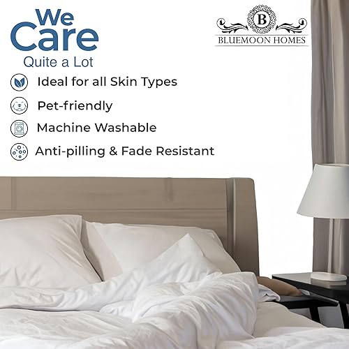 Miniatura 7 de Bluemoon Homes Juego de funda de edredón 100% algodón egipcio de 1000 hilos, patrón sólido, 3 piezas, funda de edredón de calidad de hotel de lujo
