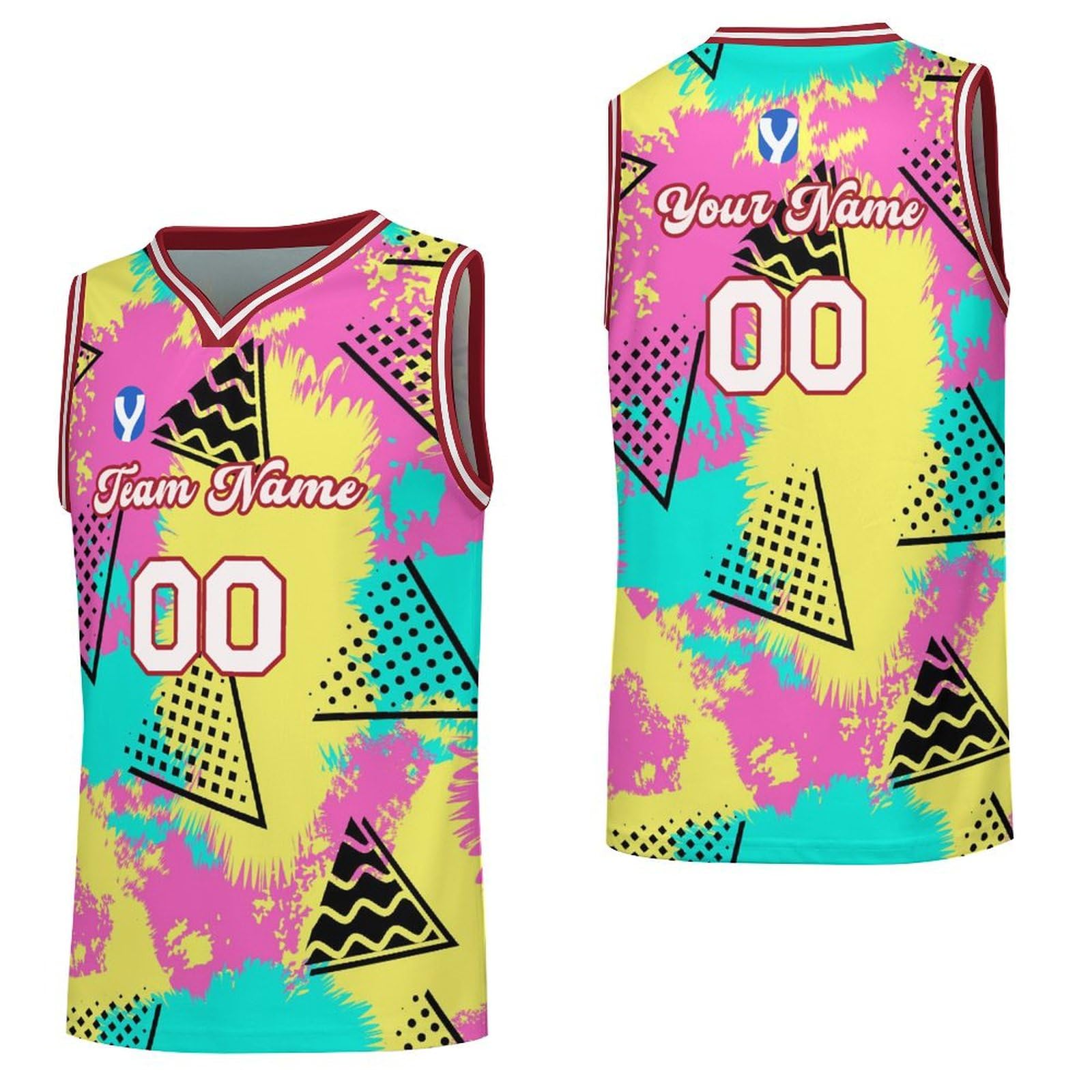 Custom Basketball Jersey for Youth 90s Jersey 80s Outfit for Men Sublimation Breathable Geometry Art Boys Sport Gifts Yellow Blue
