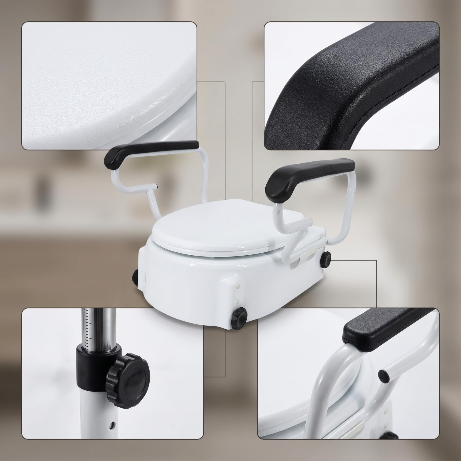 Rialzo WC con Braccioli Sicuro Sedia Doccia Rinforzato Alzawater per Assistenza Domiciliare