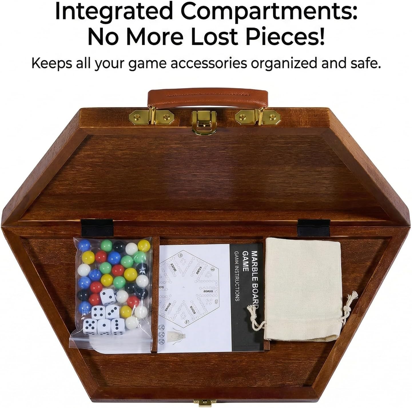 Large Folding Wooden Wahoo Board Game Set, 6 Player Wahoo Marble Game with Integrated Accessory Storage, Fast Track Tabletop Game for Family Gatherings and Adult Parties (Burnt Color)