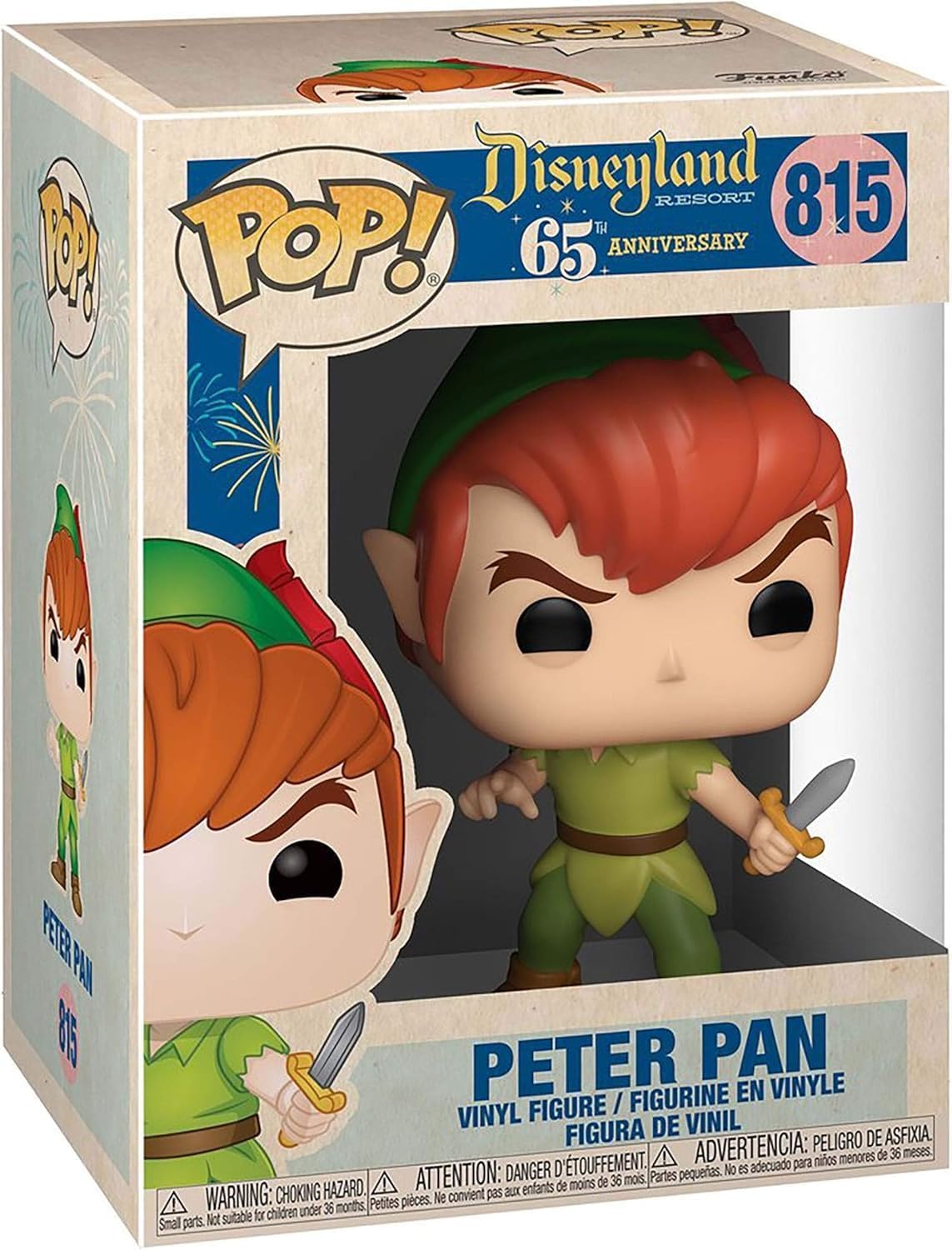 POP Disney: Disneyland 65th - Peter Pan with Sword Funko Vinyl Figure (Bundled with Compatible Box Protector Case), Multicolor, 3.75 inches