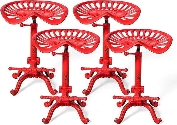 Industrial Iron Cafe Chair - Rustic Red with Distressed Metal Finish - Heavy Duty Metal Dining or Kitchen Side Chair