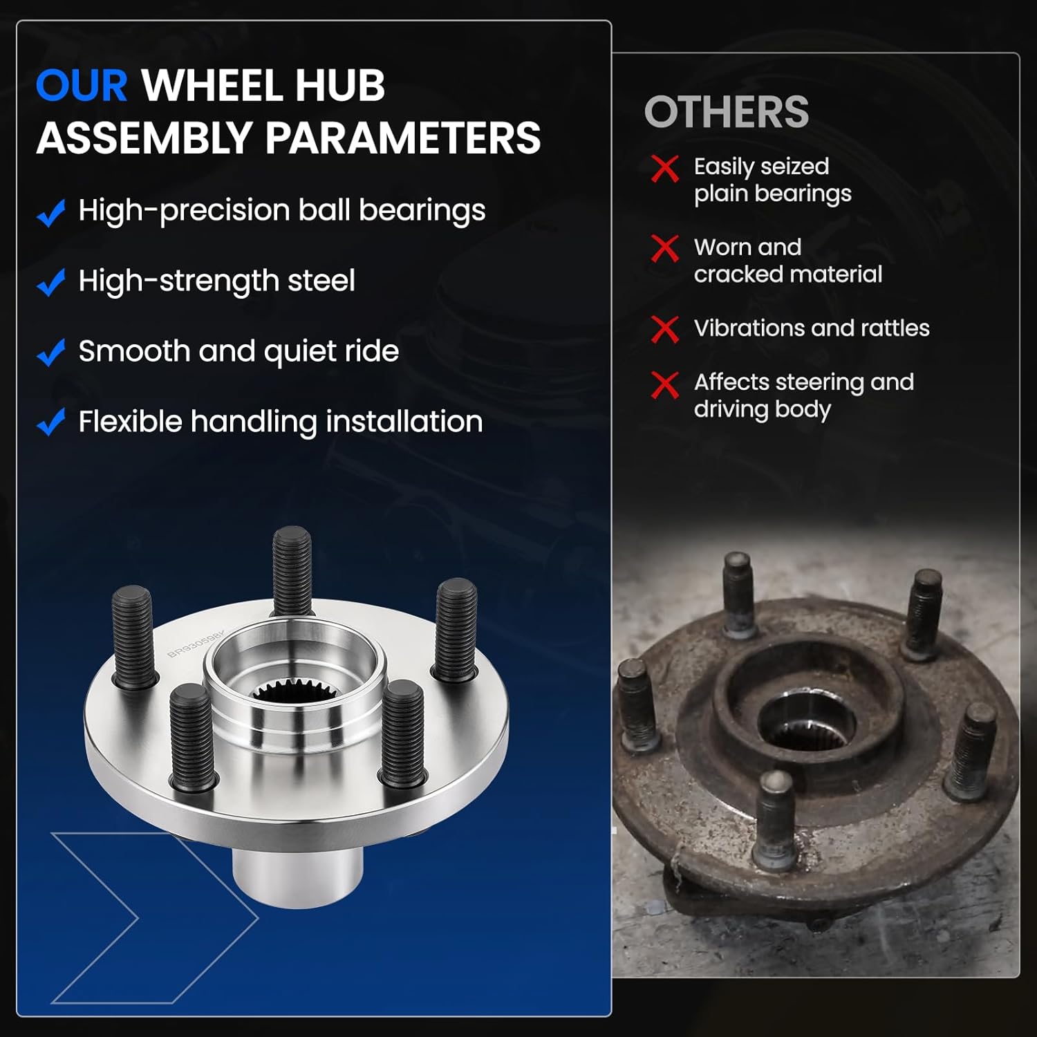 BR930598K Front Wheel Bearing and Hub Assembly Compatible with Toyota Celica 2000-2005, for Corolla 2003-2015, for Matrix 2003-2013, Compatible with Pontiac Vibe 2003-2010, 1.8L GAS, 5-Lug 2PCS