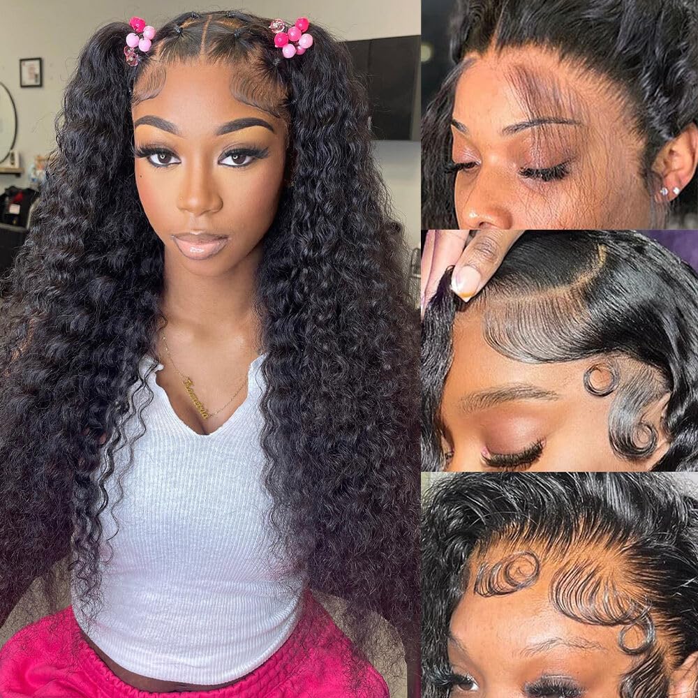 UPIGUILK Deep Wave Lace Front Wigs Human Hair 200 Density 13x6 HD Lace Front Wigs Human Hair Pre Plucked Deep Curly Wigs for Women Wet and Wavy Water