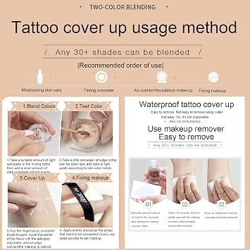 VEZE Tattoo Concealer, Waterproof, Makeup, Skin Foundation, Concealer, Scar, Vitiligo, Dark Spots, Body Art, Tattoo Cover, Anti-Adhesive