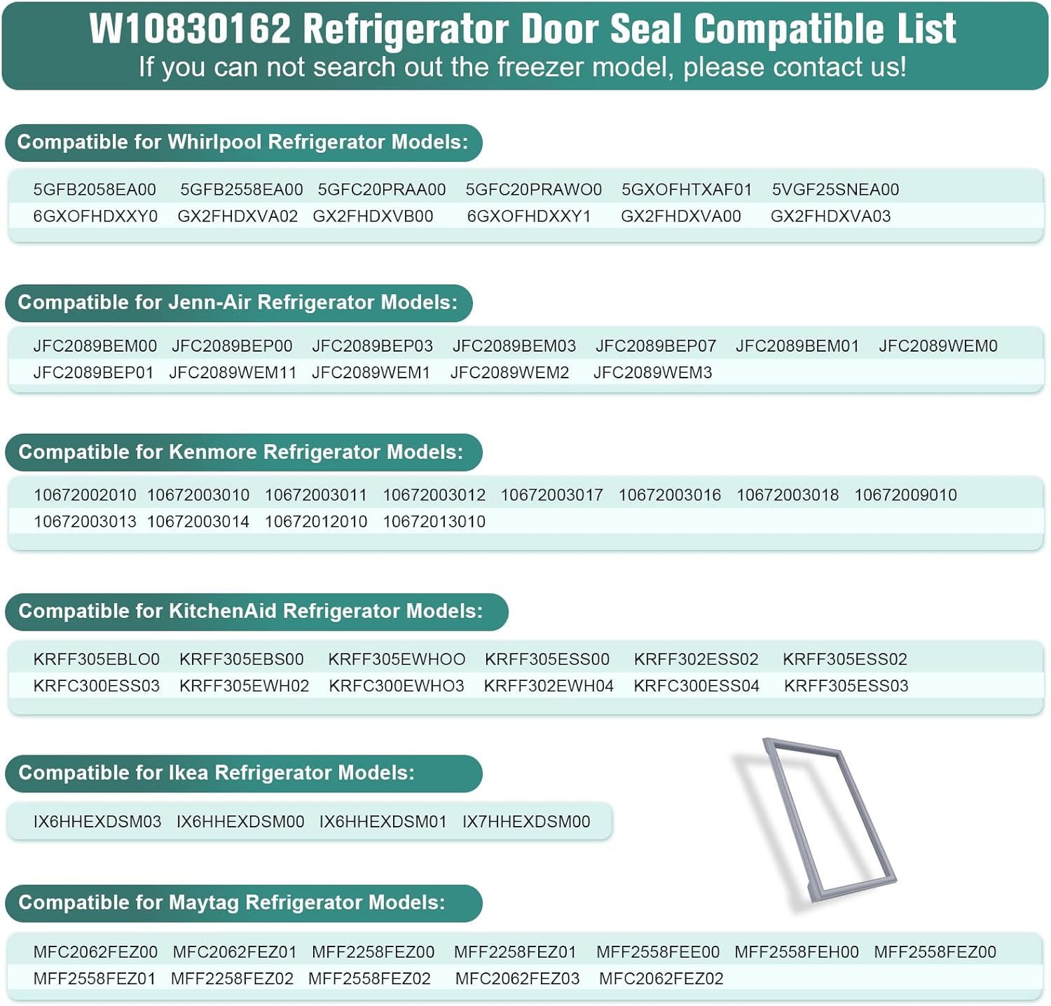 Upgraded W10830162 Refrigerator Door Gasket Fits for Whirlpool Kenmore KitchenAid 39.7"x16.9" Freezer Door Seal