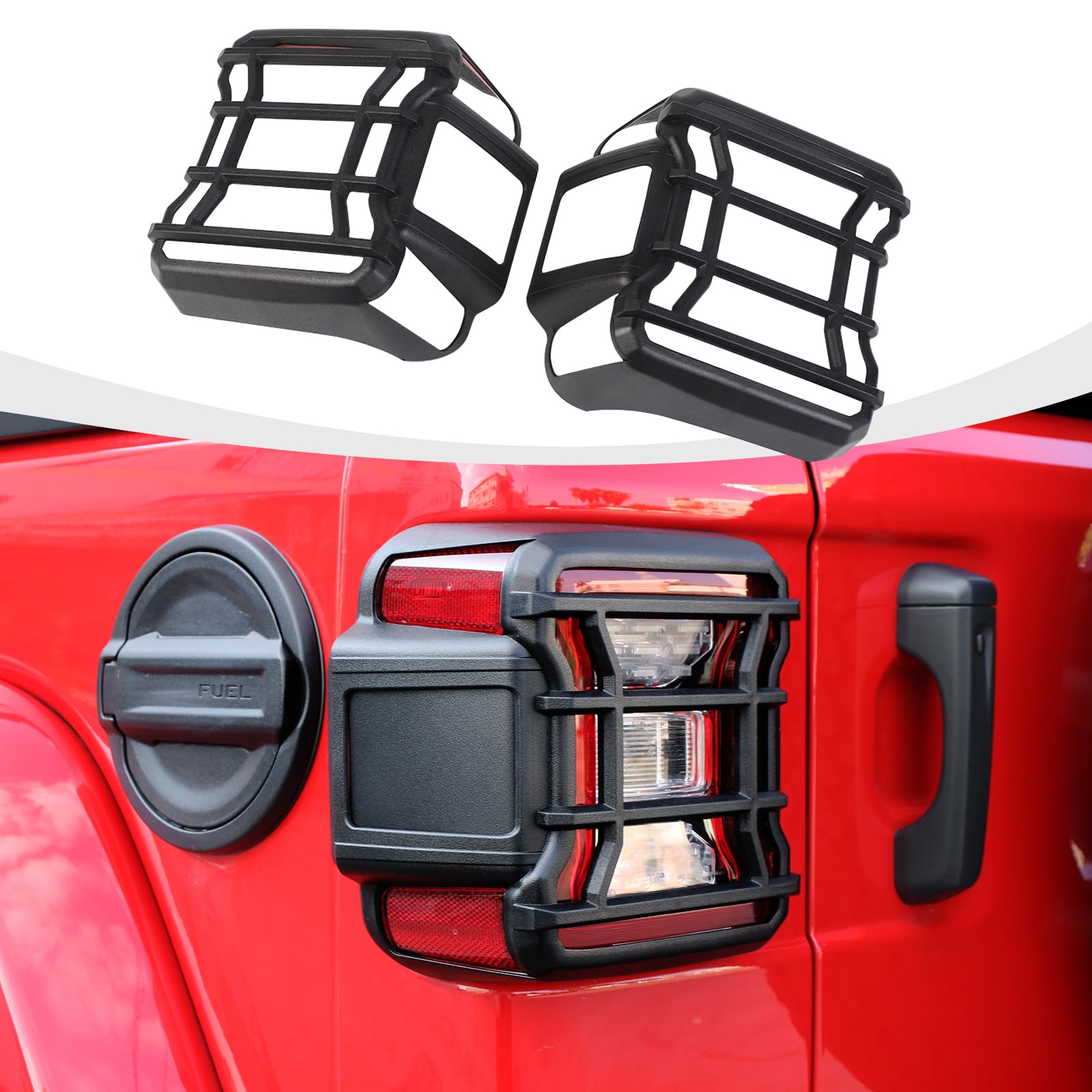 RAZPOY JL Tail Light Covers, Rear Light Lamp Guards Trim Compatible with 2018-2023 Jeep Wrangler JL, Black (LED Version)