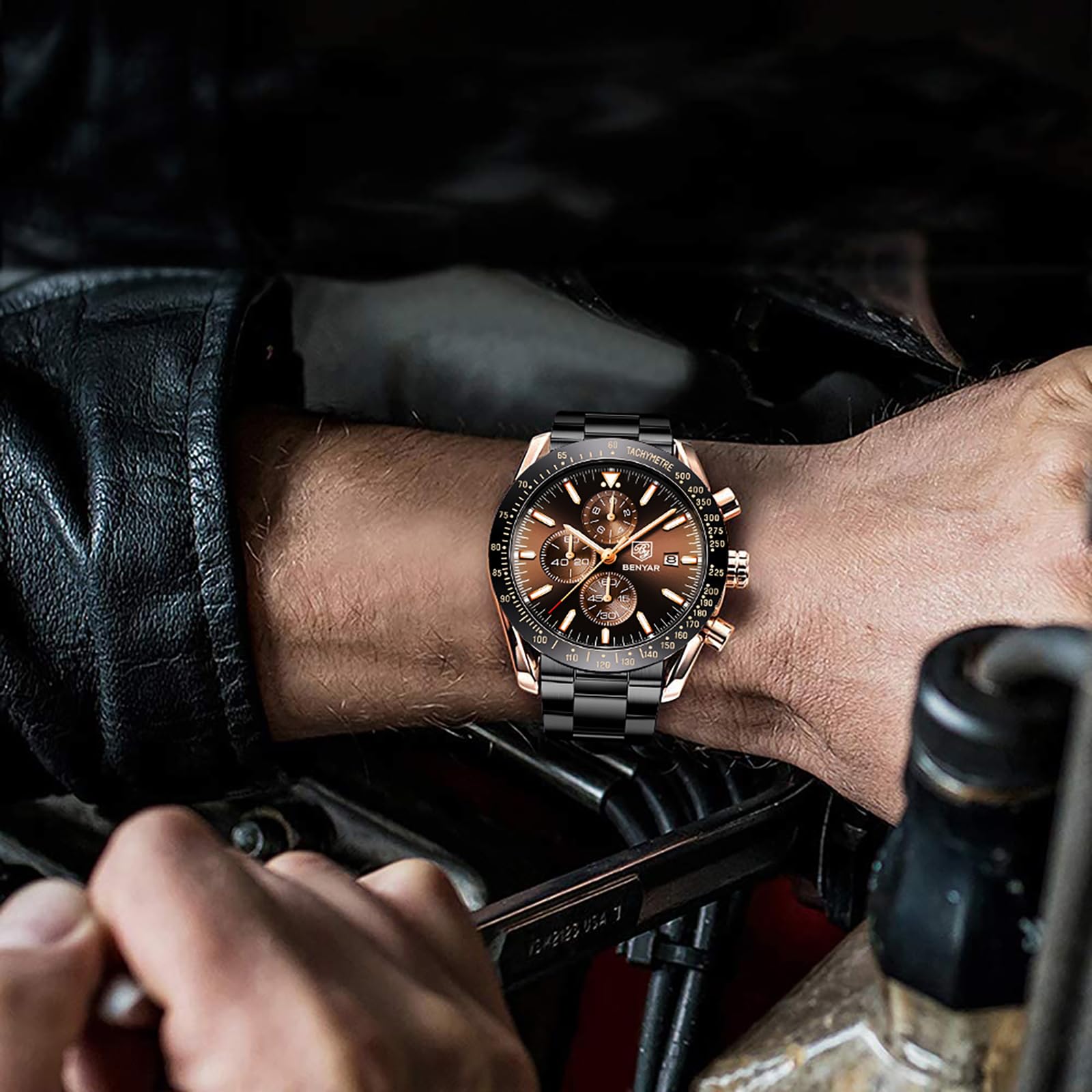 Benyar Orologio da Polso Uomo Analogico Movimento al Quarzo Elegante Sportivo Impermeabile Cronografo Regalo per Uomo