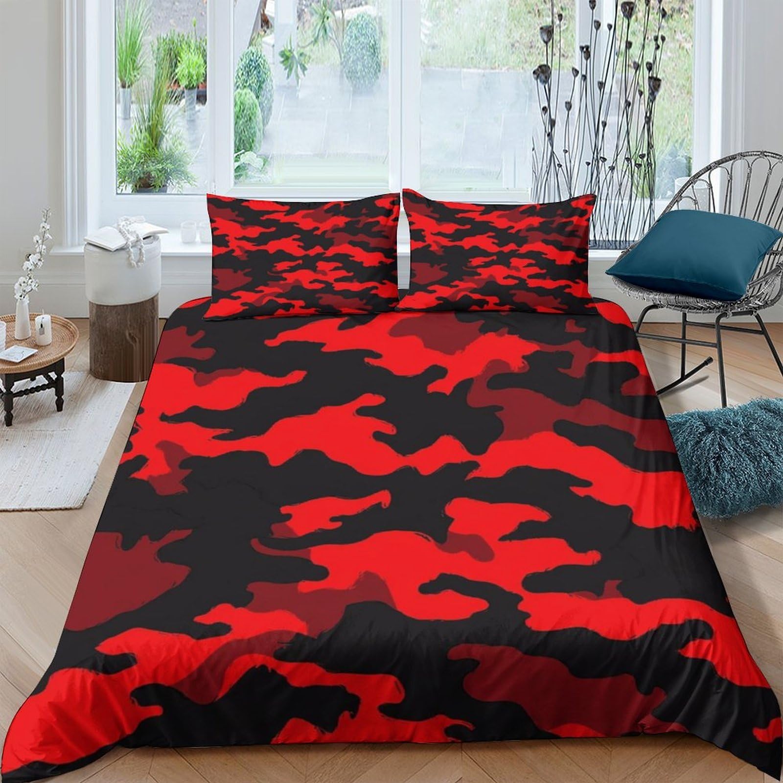 Ctjqhvkz Style-6 3D Printed Red Camouflage Fitted Sheet Microfiber Soft Breathable Black Camo Bed Cover For Bedroom Dorm Mattress Decor Single（135X200cm）