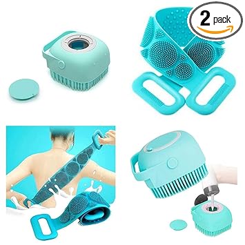 GEUNPA Bath Brush With Shampoo Dispenser Bath Brush and Scrubber Bath Brush and Belt Bath Scrubber For Body Women Combo Bath Brush Srubber Bath Brush For Body Men, Women Kids, Baby(Multicolor, Combo)