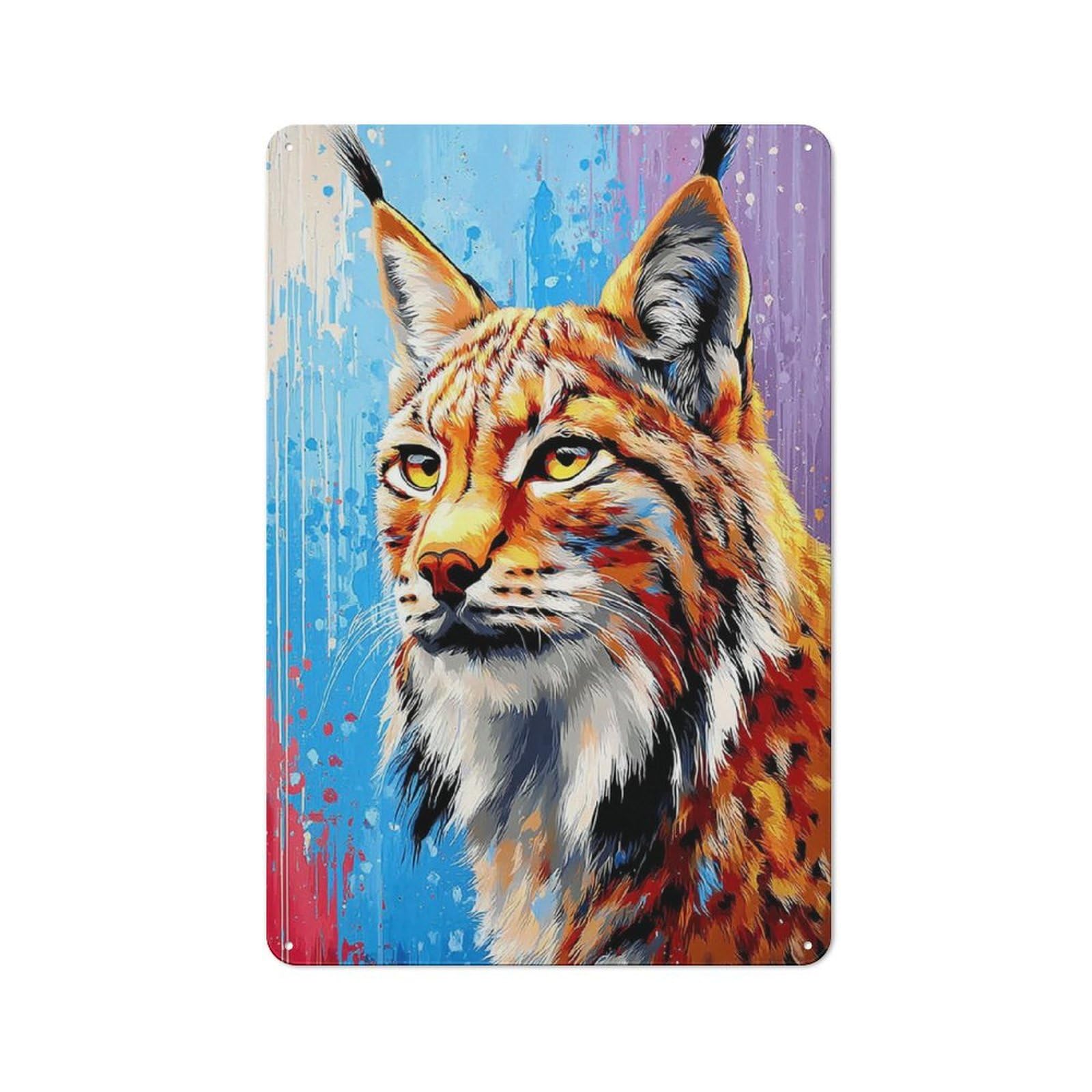 Junmoney Colorful Lynx Portrait Artwork -2 Tin Wall Plaque 30X20cm With For Bar Or Restaurant, Housewarming Wall Decor For People Furnishing Bar And Restaurant