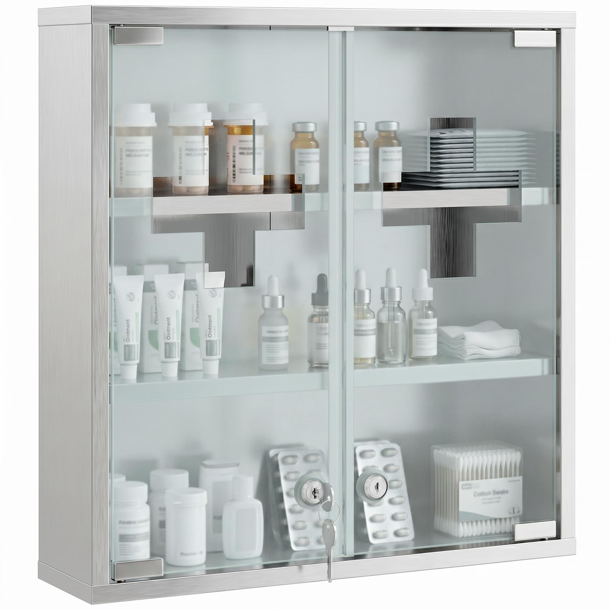 HOMCOM Armoire à Pharmacie Murale 6 Compartiments 46 x 12 x 48 cm Argenté