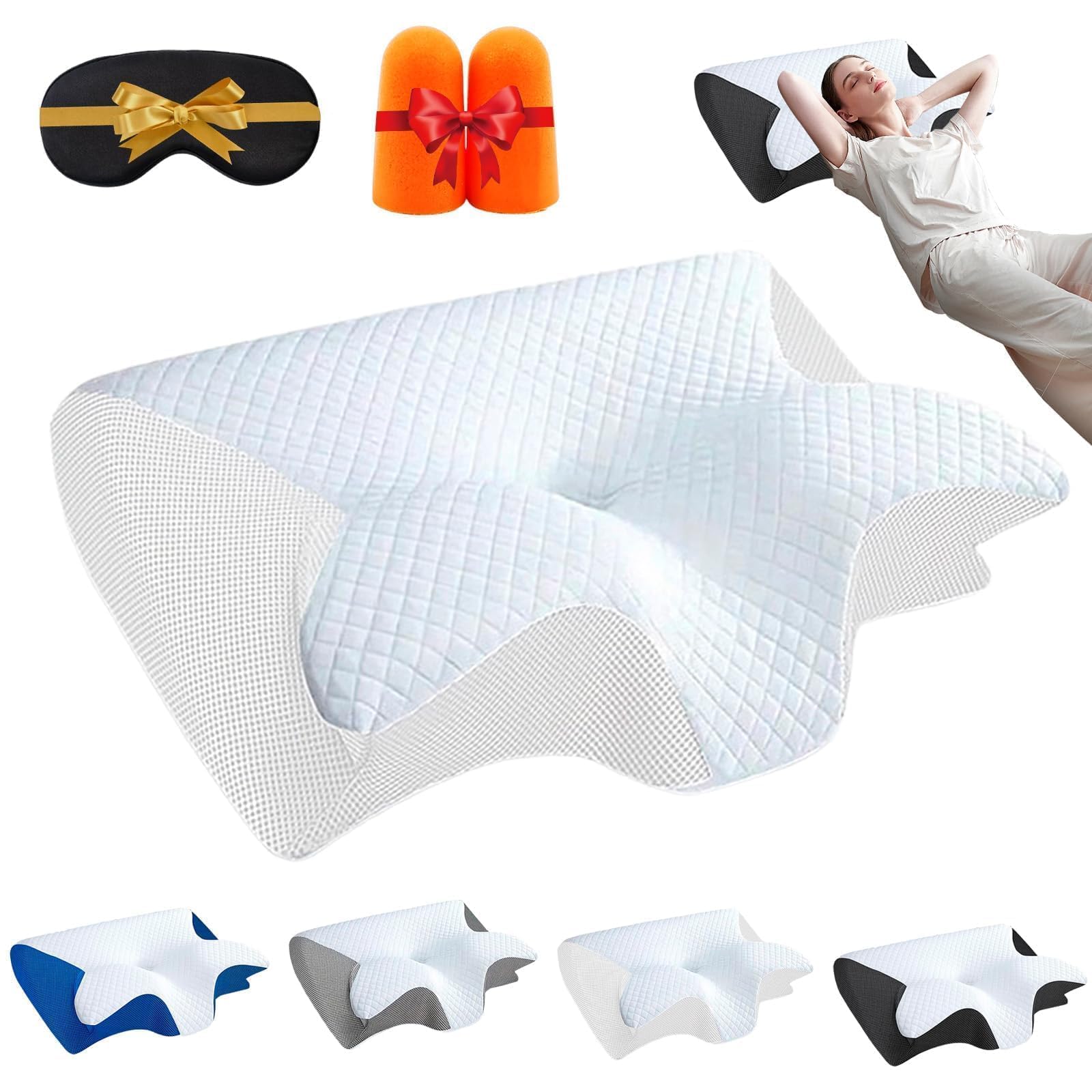 Serenium Cuscino, Serenium Orthosleep, Sollievo Cervicale, Cuscino Ortopedico Cervicale Per Alleviare Il Disagio Collo, Cuscino Anti Apnea Notturna 2 in 1 Cuscino Ergonomico Cuscino Cervicale，Bianco