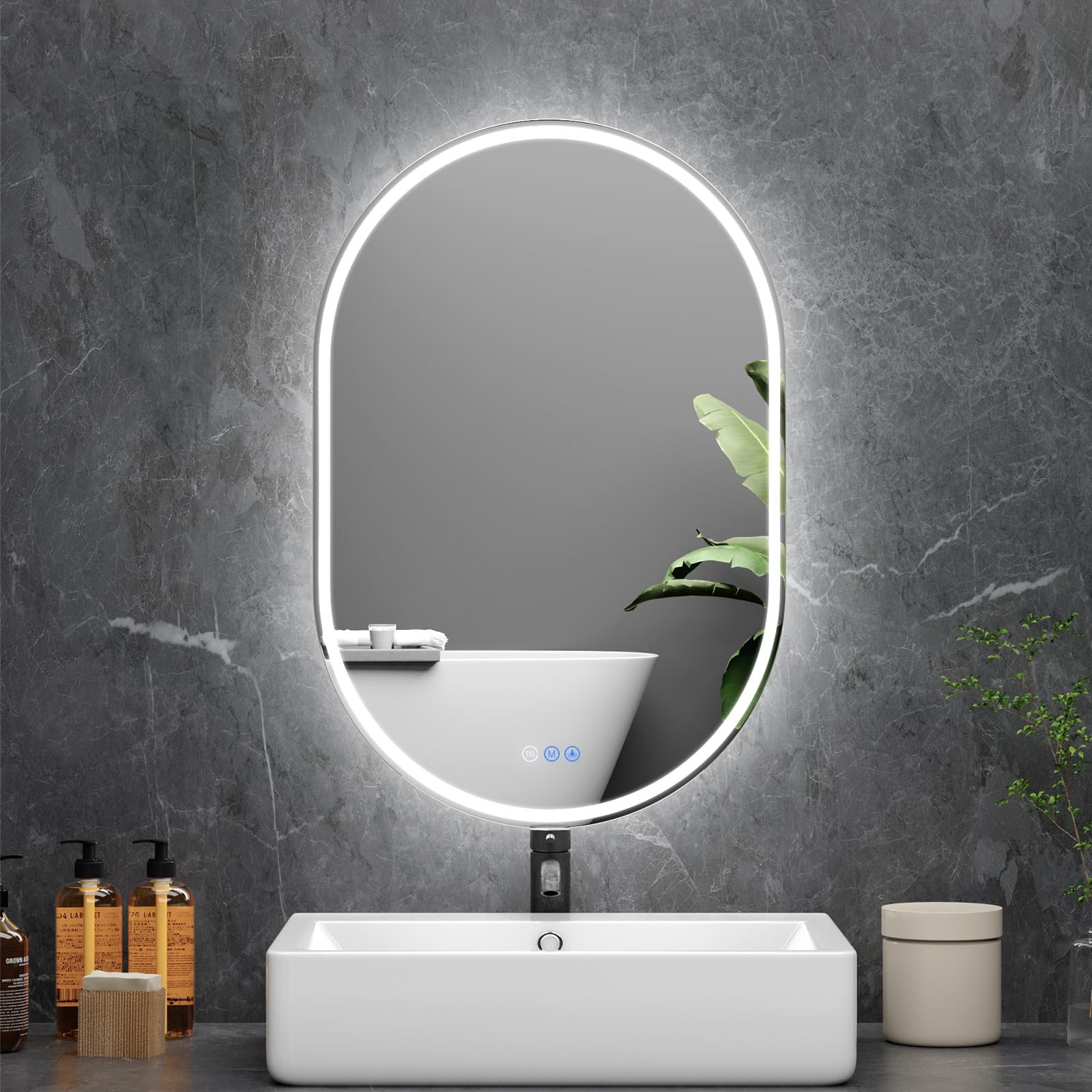 Miroir de salle de bain 61 x 91,4 cm à DEL avec éclairage avant variable et mural