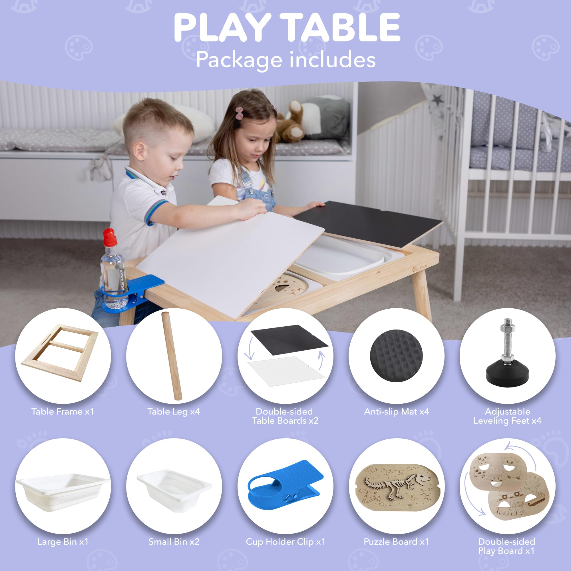 Cateam Tavolo sensoriale bambini e bambini piccoli - 3 contenitori pieghevoli - Inserti puzzle educativi in legno - Tavolo da gioco con sabbia con coperchi per studio e pranzo
