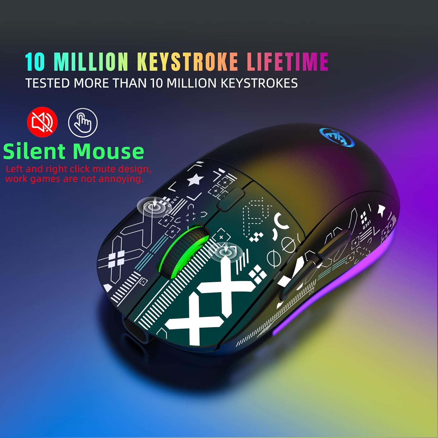 HXMJ Bluetooth Mouse Multi-Device,Rechargeable Wireless Gaming Mice,3 Modes (BT5.0,BT3.0 and USB 2.4GHz),3600 DPI,RGB Rainbow Backlit-Black White