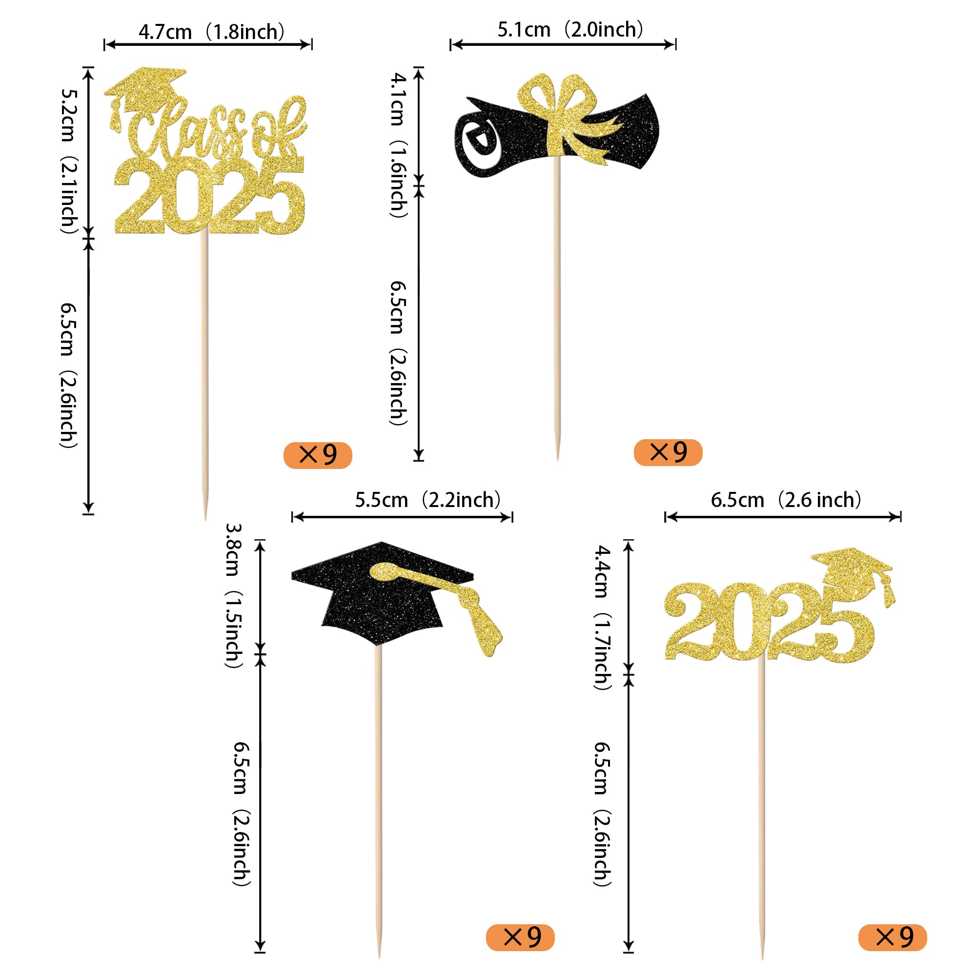 Xsstarmi 36 Pack 2026 Graduation Theme Cupcake Toppers Gold Glitter Class of 2026 Grad Cap Diploma Cupcake Picks for 2026 Graduation Theme Party Cake Decorations - Image 2