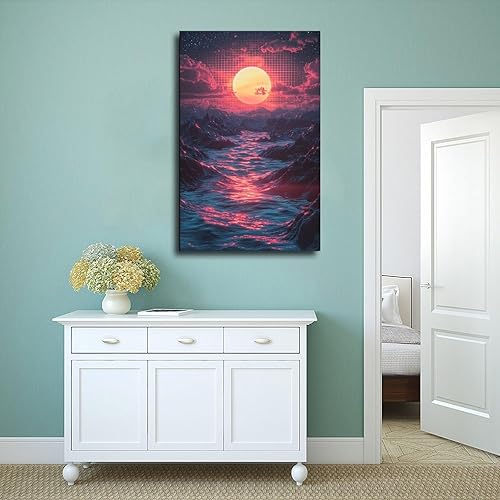 Miniatura 4 de ZMLIS Retro Futuristic Vaporwave Wall Art  Neon Synthwave Poster for Bedroom Or Studio Decor Canvas Wall Art Print Poster For Home School Office