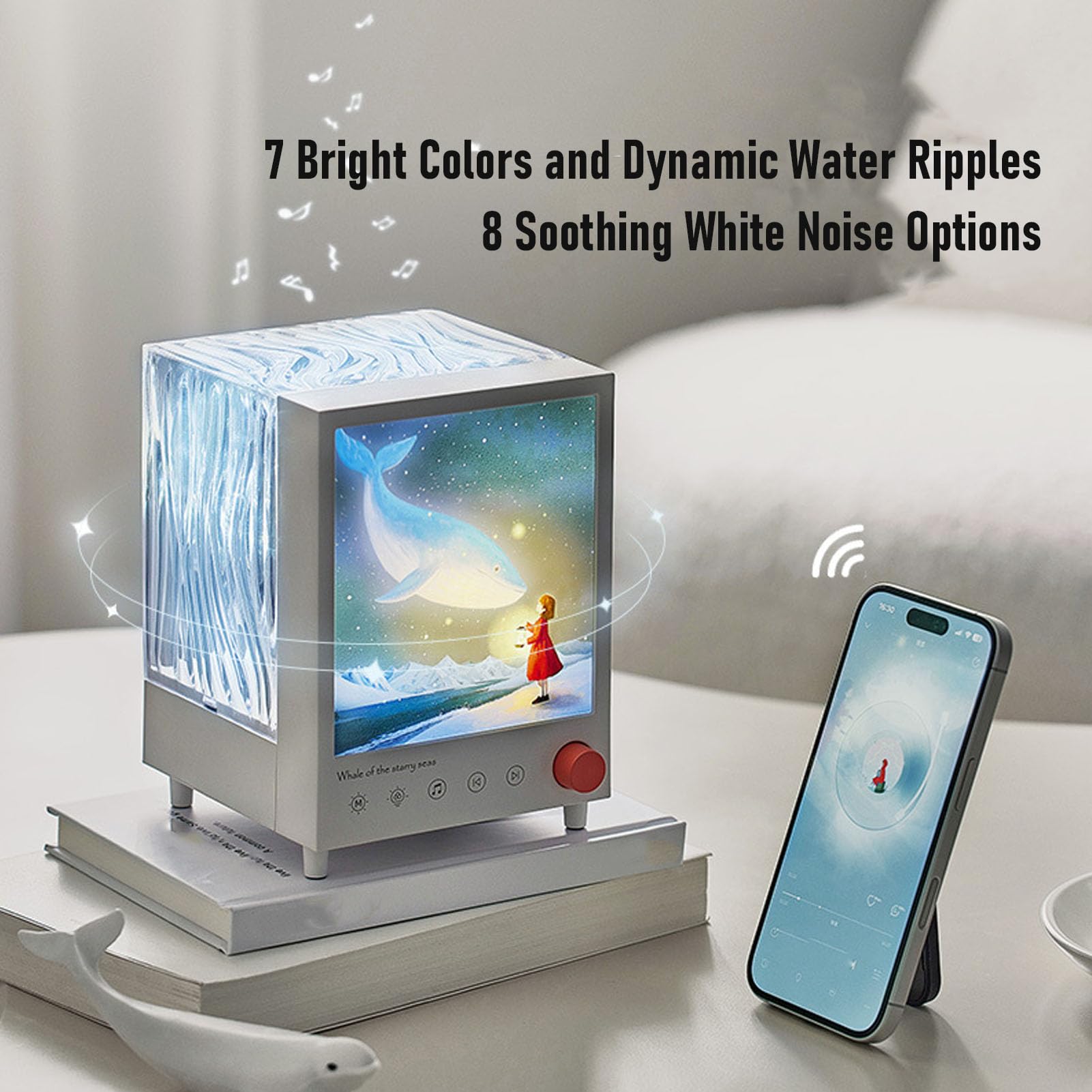 Jiawu Altoparlante Bluetooth con Luce di Proiezione Ambientale con Rumore Bianco per il Relax della Camera da Letto e dei Regali per le vacanze. Bianco
