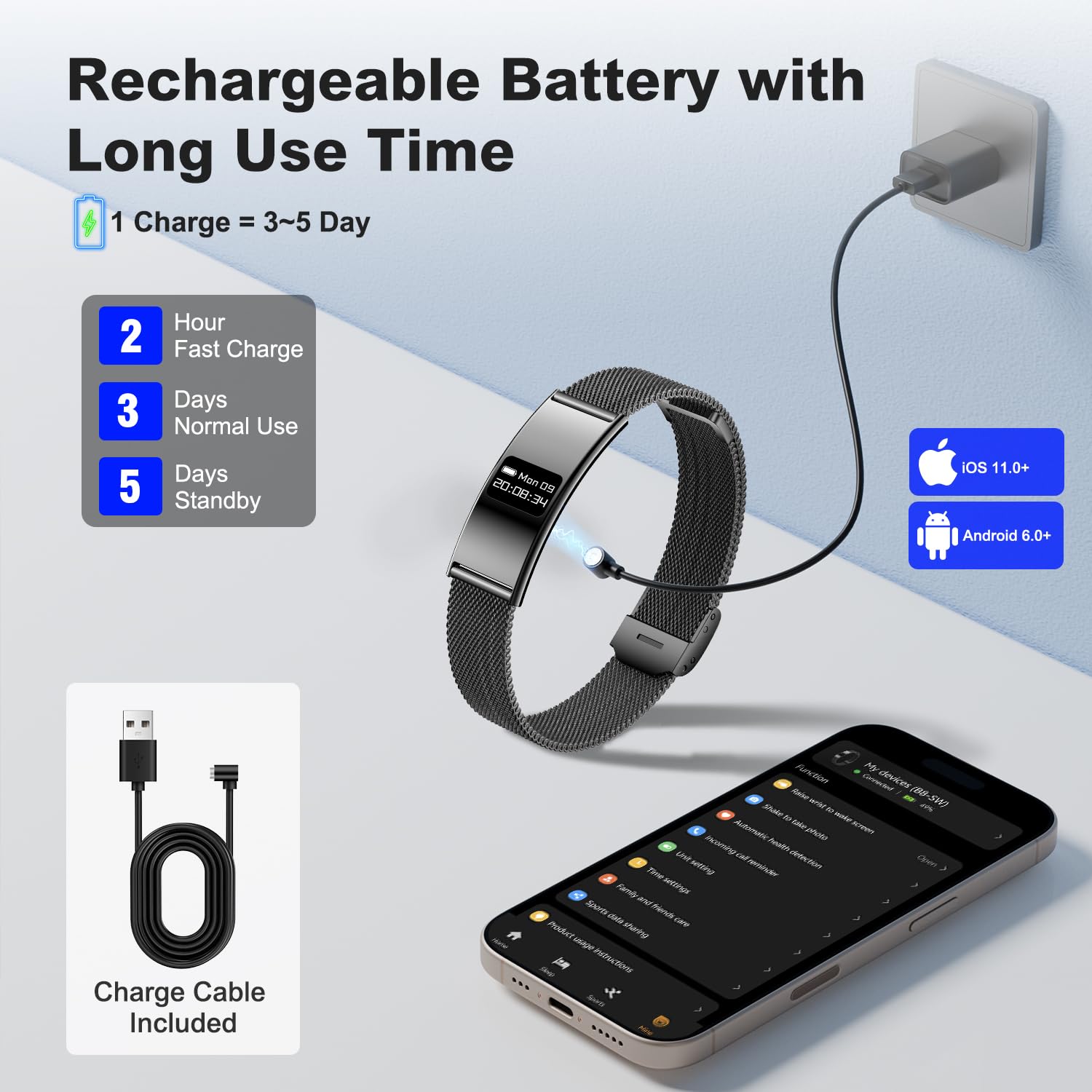 Fitness Tracker Smart Band Donna Uomo, Braccialetto Fitness Smartband con Contapassi, Cardiofrequenzimetro, SpO2, Monitoraggio del Sonno, Modalità Sport Multiple, IPX8, Bluetooth Android iOS