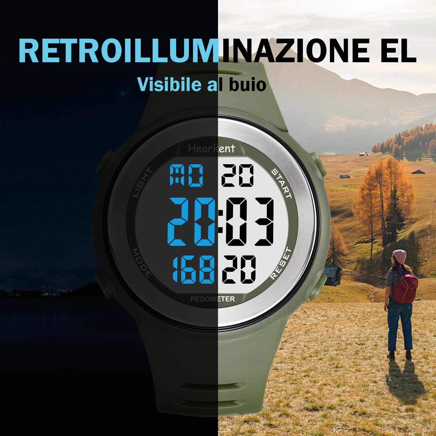 Hearkent Orologio sportivo con contapassi, nessuna ricarica richiesta, nessuna app, funzioni ricche ma semplice da usare, IT-2308 (nero)