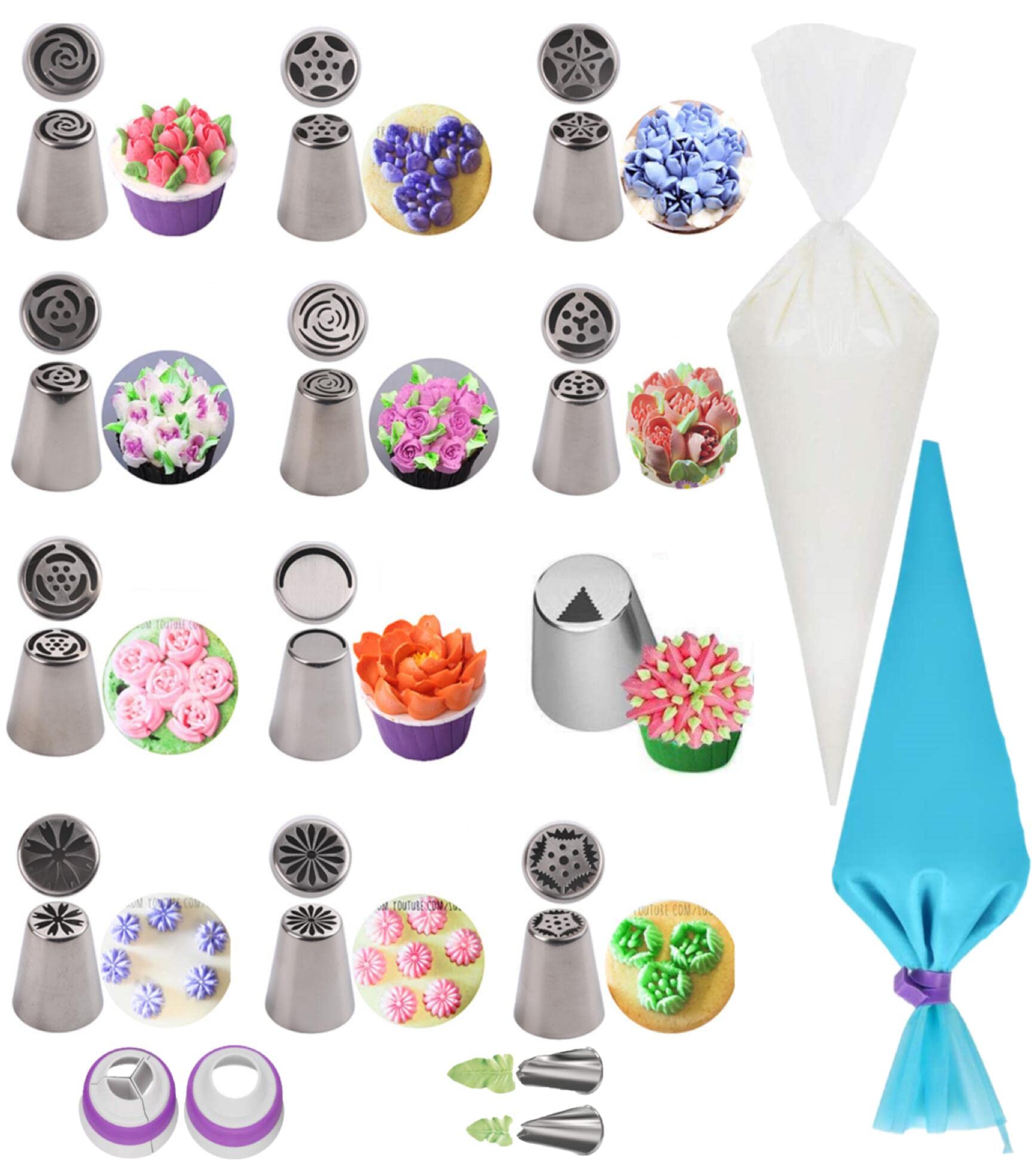 YIN AISIKE 55PCS Piping Bags set, Pastry Bag With 2 Couplers, 12" Cupcake Cake Decorating Bags with Bag Ties Disposable Cake Icing Decorating