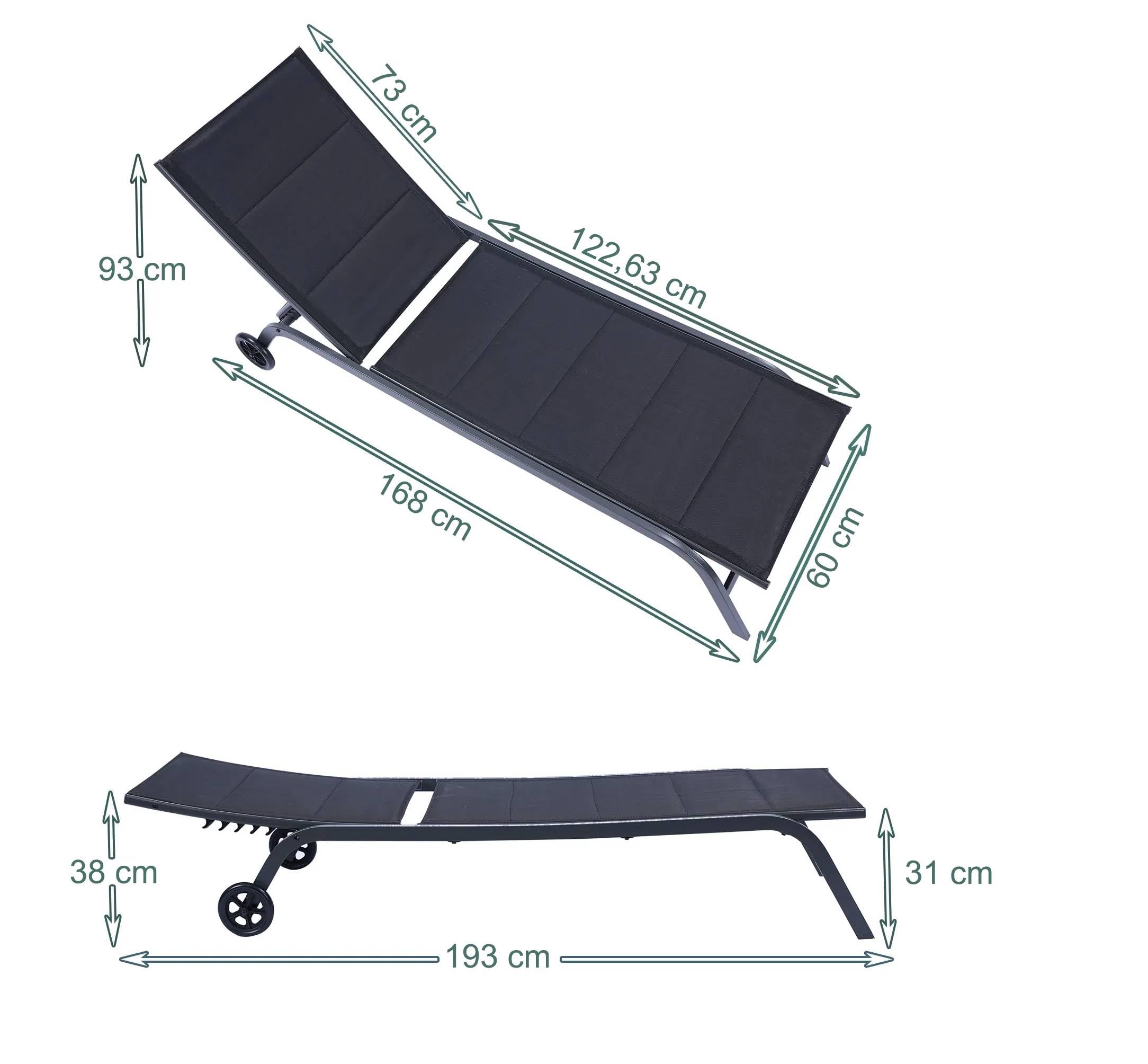 Megashopitalia Sonnenliege für den Garten, aus Aluminium, zusammenklappbar, mit Rädern