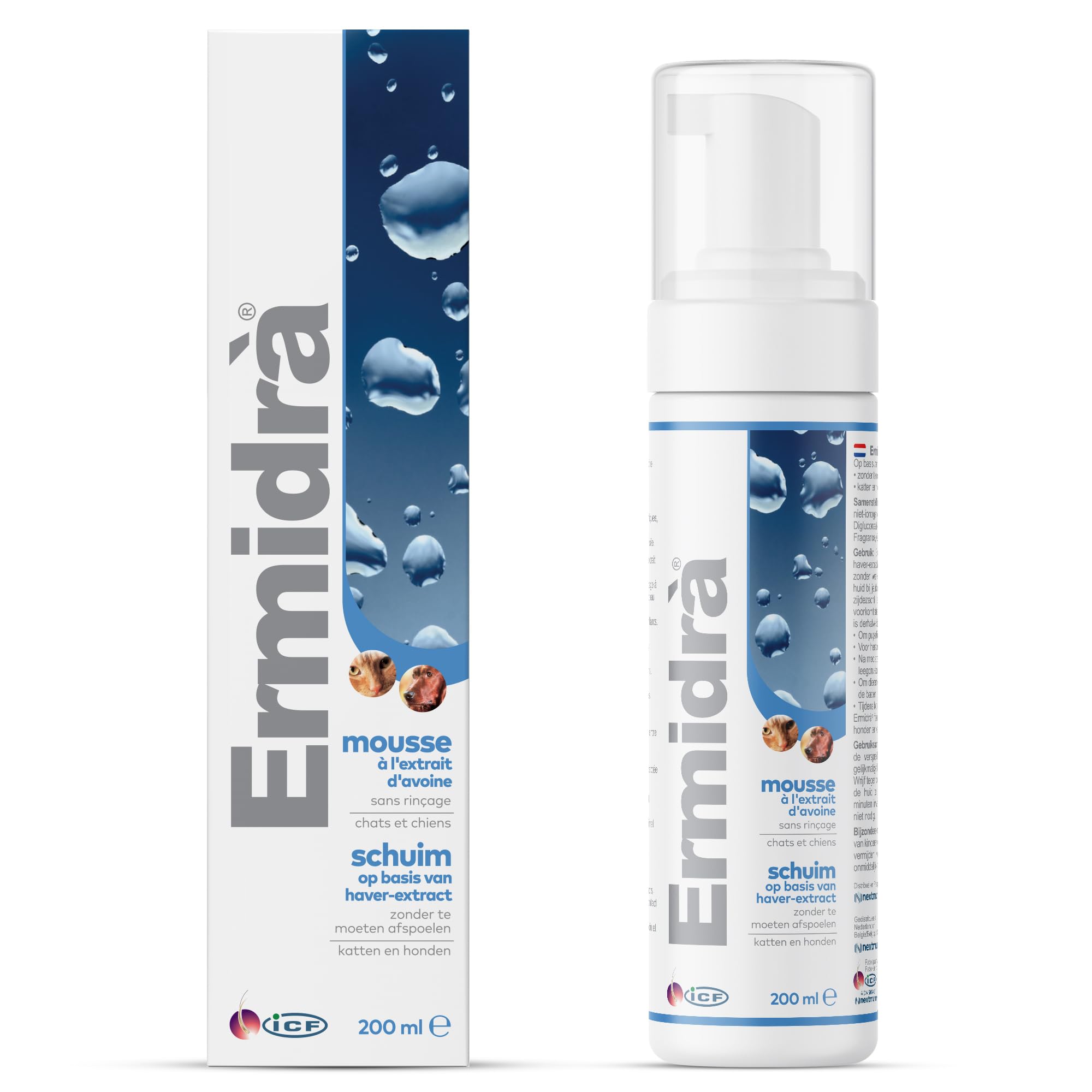 ICF Ermidrà Foam pour Chien et Chat | Soin Réhydratant sans Rinçage | 200 ML | Foam Apaisante Hydratante