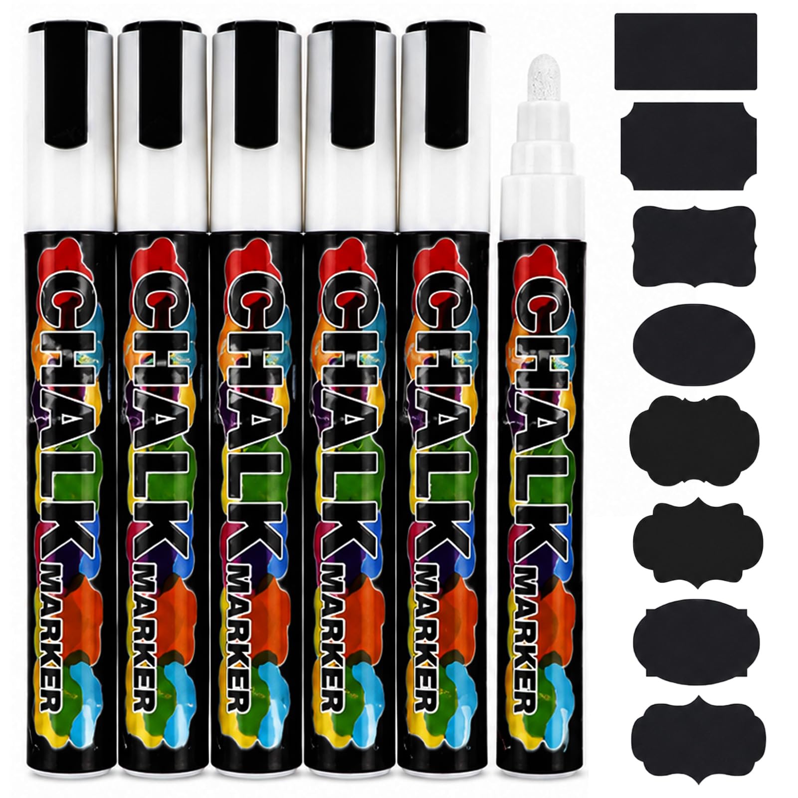 Hyleara 6pcs Weißer Kreidestifte für Tafel Abwaschbar 6mm mit 24 Etiketten | Kreidestifte für Fenster Tafel, Kreidemarker Weiss für Glas und Gewürzgläser, Weiß Fensterstifte, Glasstift
