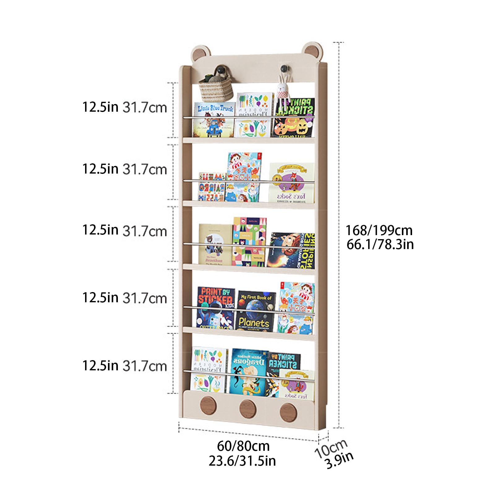 Libreria Stretta Dietro la Porta Libreria Ultrasottile e Stretta con Vano Portaoggetti Dietro l'anta Dotata di Piastra di Protezione in Metallo e Design Antiribaltamento Adatta all'uso Fami 5F 23.6IN