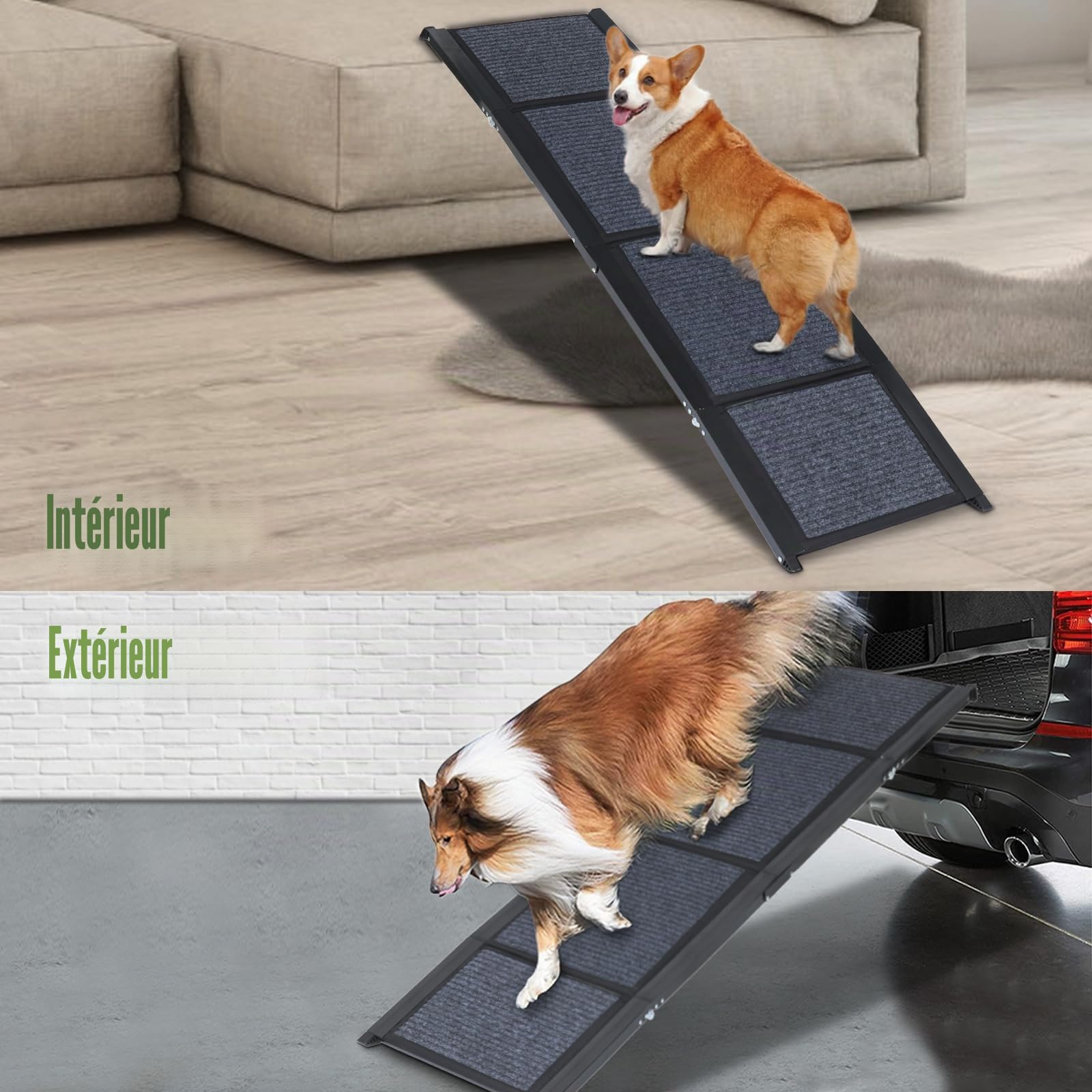 SMONTER Rampe de voiture pour chiens de grande taille, pliable et portable - 180 cm de long et 44 cm de long - Extra large - En aluminium avec surface antidérapante en feutre - Léger et durable - Pour