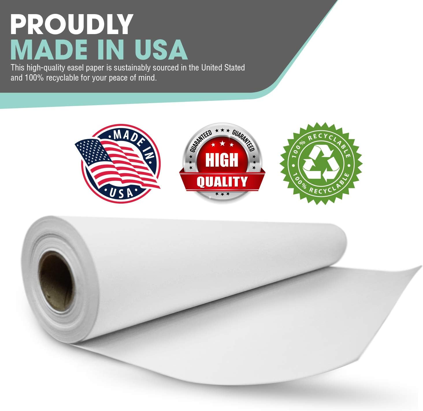White Art Easel Paper Roll (18 Inch by 75 Feet) – 100% Recyclable Non-Yellowing Arts and Crafts Bond Paper for Paper Tablecloths, Bulletin Board Backing and Wall-Mount Note Stations