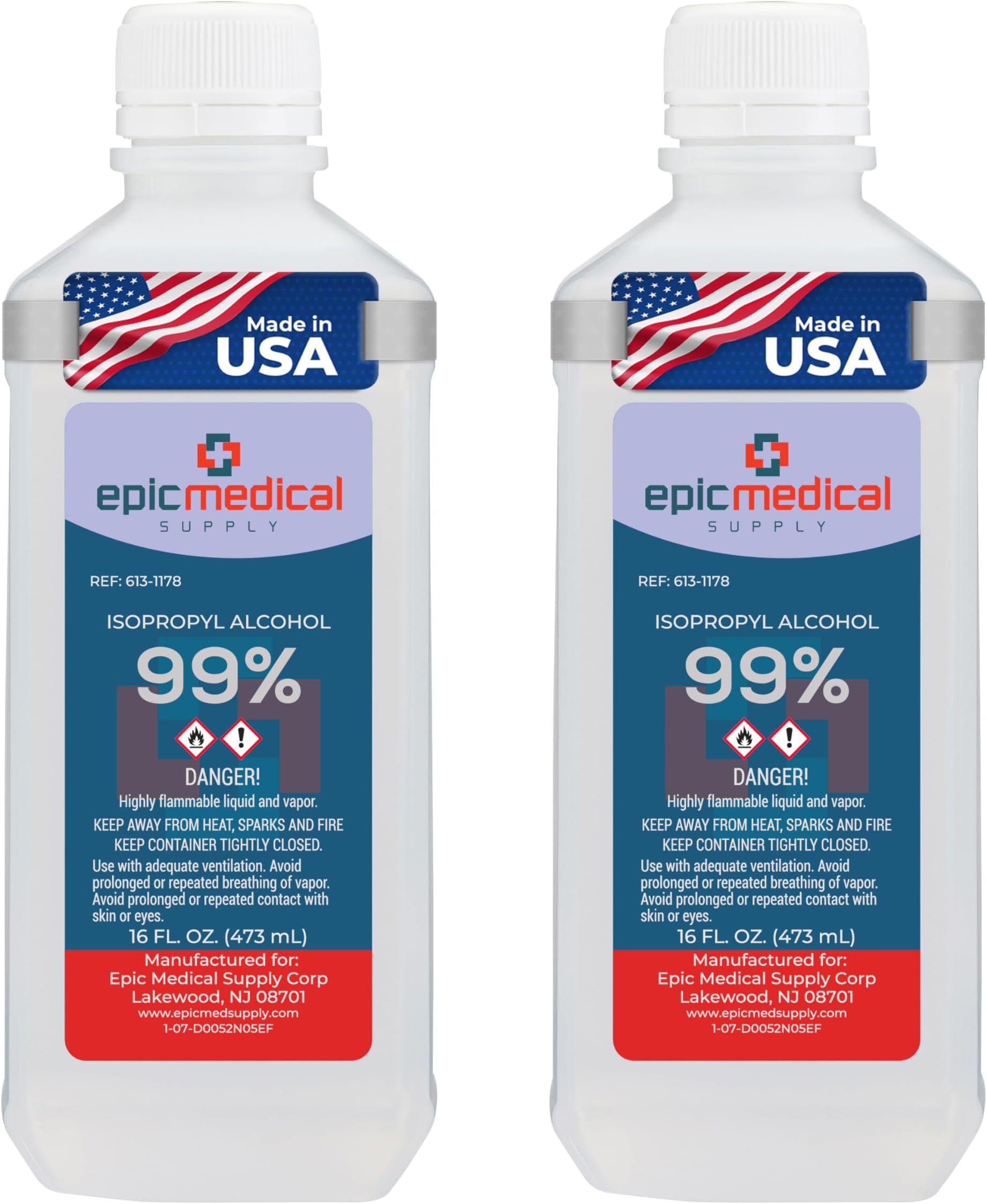 99% Isopropyl Alcohol 16 oz. Bottle, General Purpose Cleaner for Glass and PCB, Technical Grade, Alcohol for Nails (2)