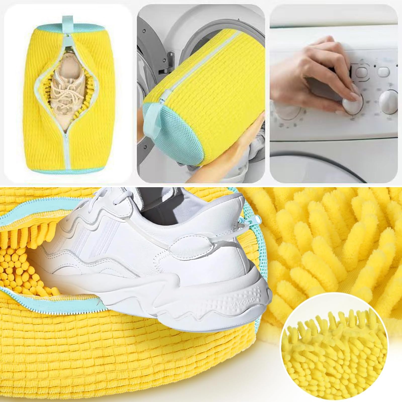 2 Sacchetti Rete Per Lavare Le Scarpe In Lavatrice – Gialli, Riutilizzabili, Con Cerniera, 39x19 Cm - 3