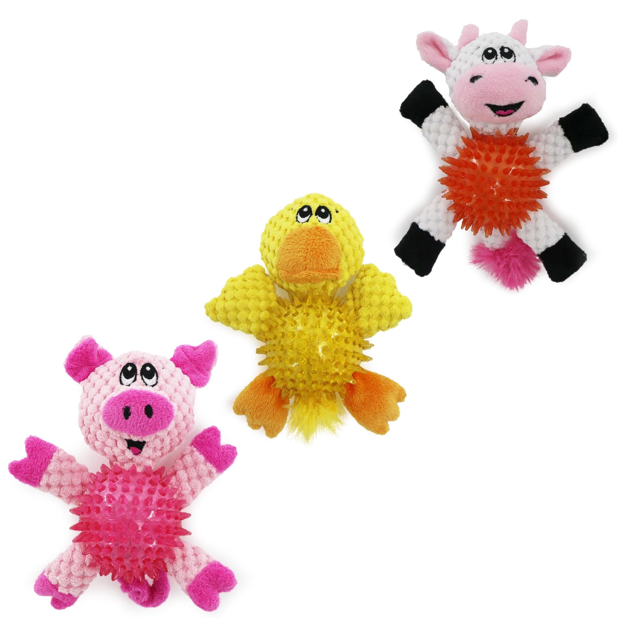 Ancol Small Bite Ball Bellies Pig / Cow / Chick Dog Toy Fun Interactive Squeaky Cuddly Pet Puppy Plush from B&Q
