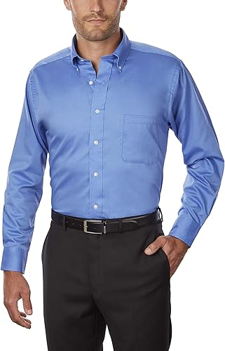 Van Heusen Camisa de vestir de sarga de ajuste regular con cuello abotonado para hombre, exclusiva de Tienda