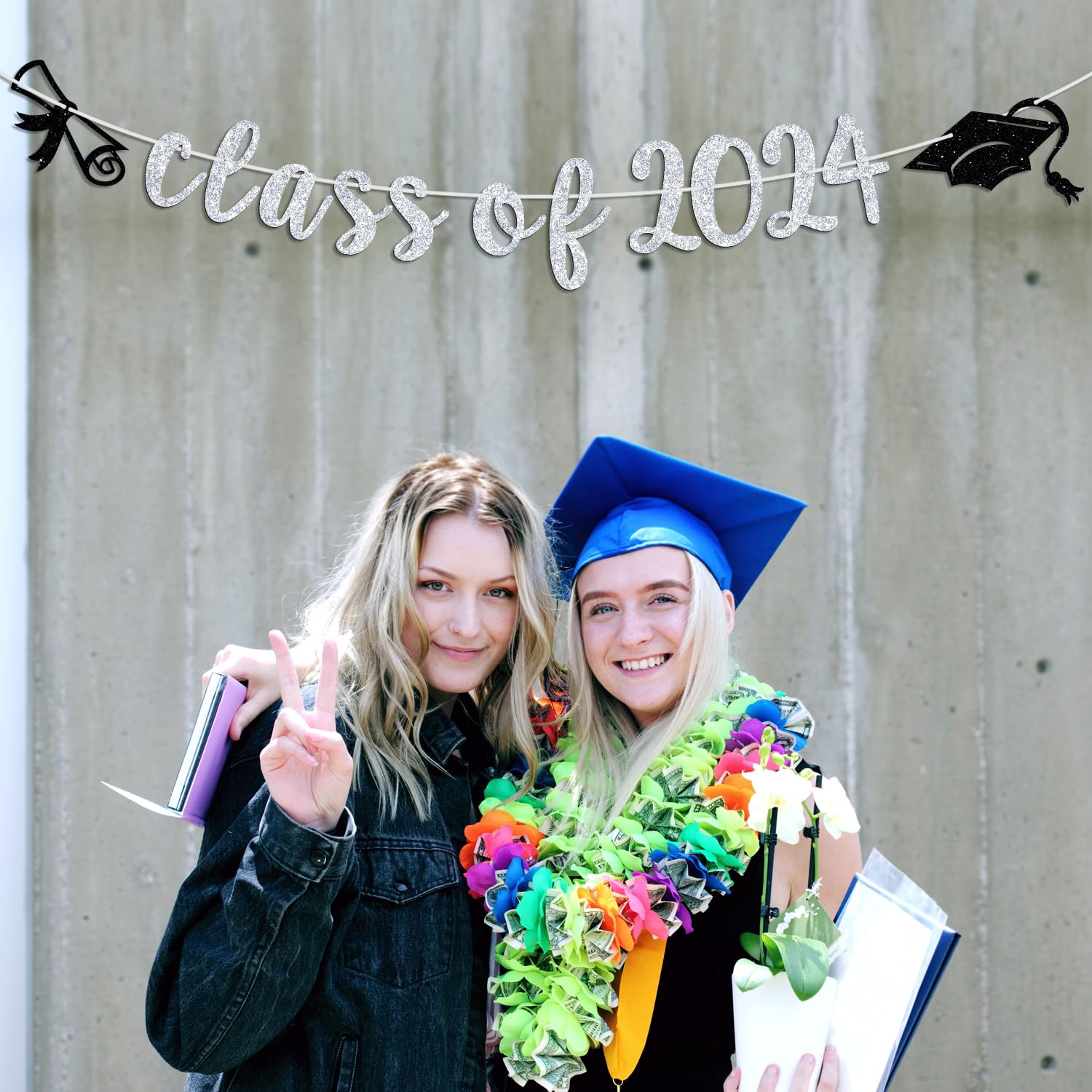 Class Of 2024 Graduation Banner - Green Glitter Bunting Sign For Party Decorations