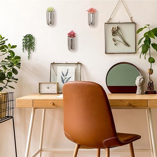 Miniatura 2 de MyGift Juego de 4 macetas modernas de cerámica metálica para colgar en la pared, maceta cilíndrica para suculentas, maceta para suculentas