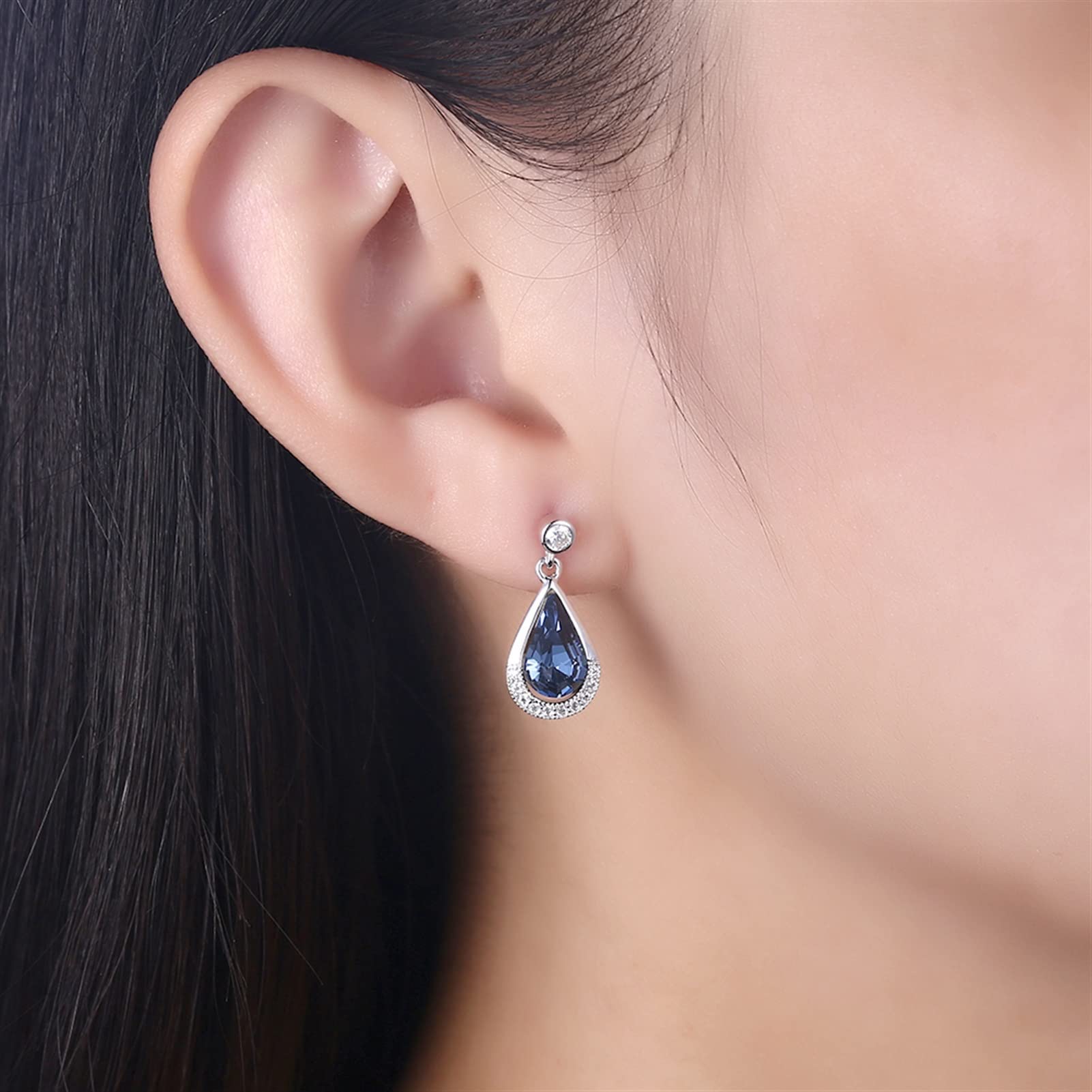Gioielli di Moda Orecchini Pendenti in Cristallo a Forma di Goccia in Argento Sterling S925 Orecchini in Cristallo Blu Reale Gioielli Eleganti di Moda da Donna Orecchini di Fascia Alta