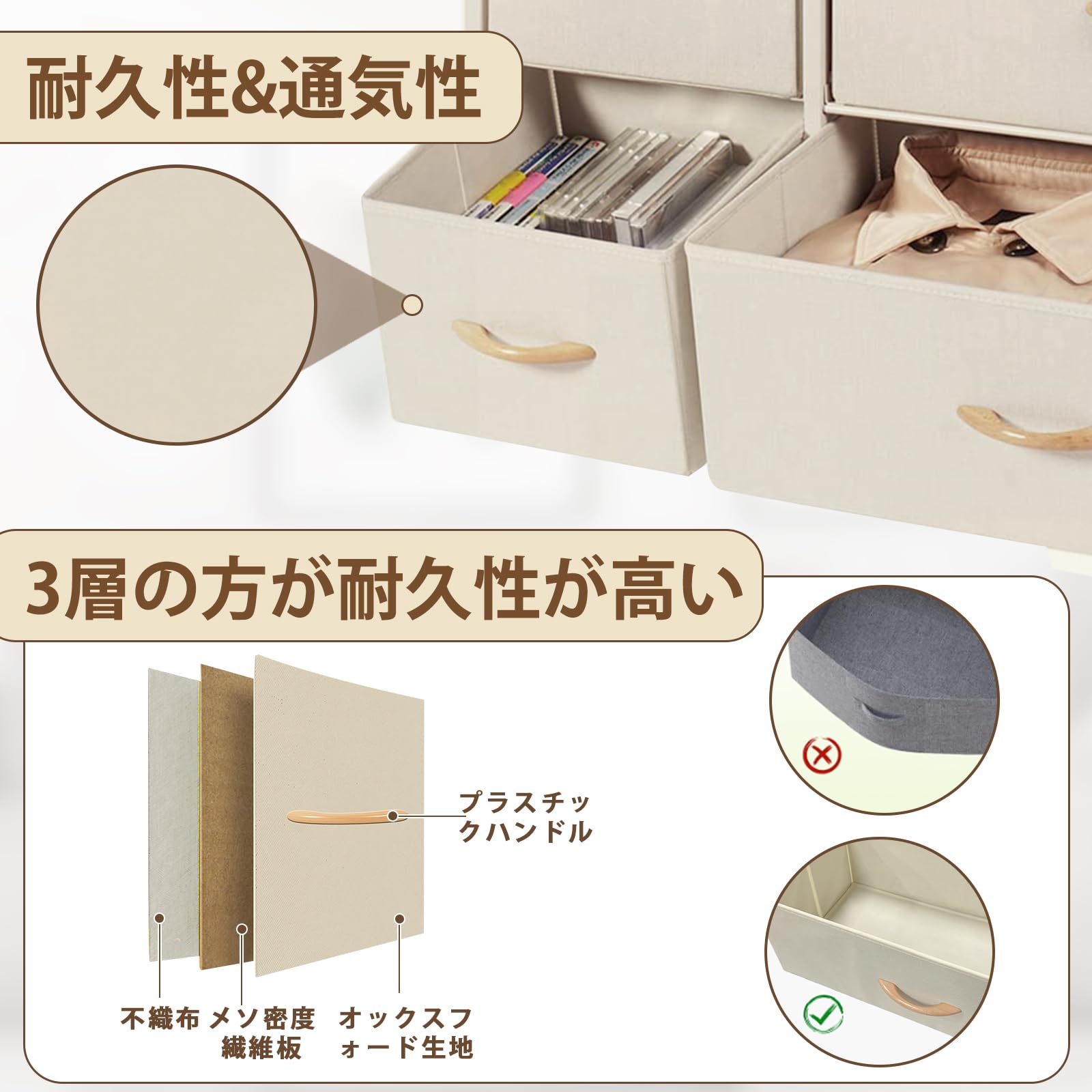 Amazon｜EdoErgo タンス 収納 チェスト 布製 引き出し 洋服収納