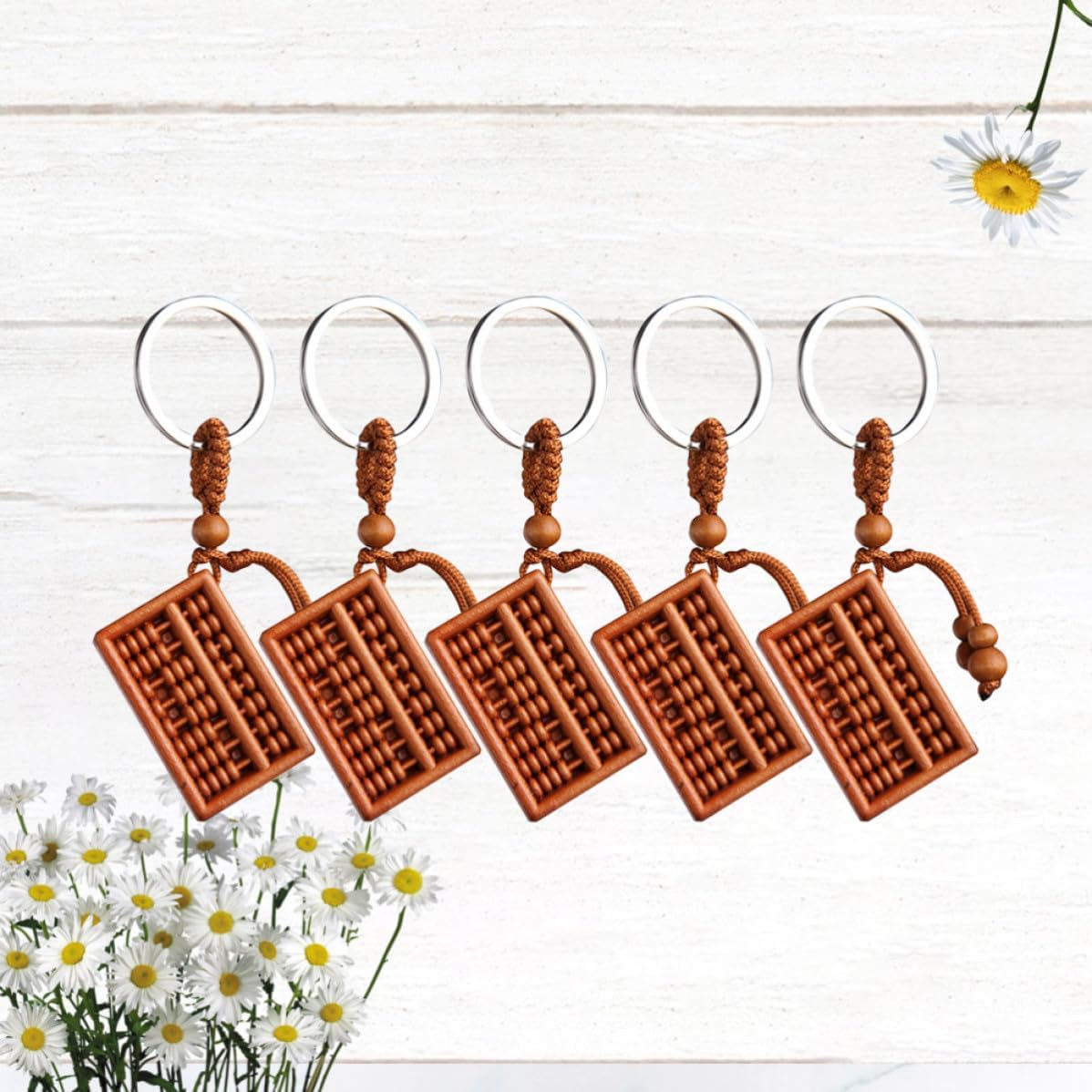 SHOWERORO 5pcs Wooden Abacus Keychain Pendant for Car Keys and Bags image 3