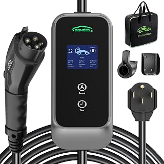 Level 2 EV Charger, 32A 240V Electric Car Charger for SAE-J1772 EVs, Indoor/Outdoor Portable EV Chargers with 25FT Cable, NEMA 14-50 Plug, Adjustable Current & Schedule Charging Time