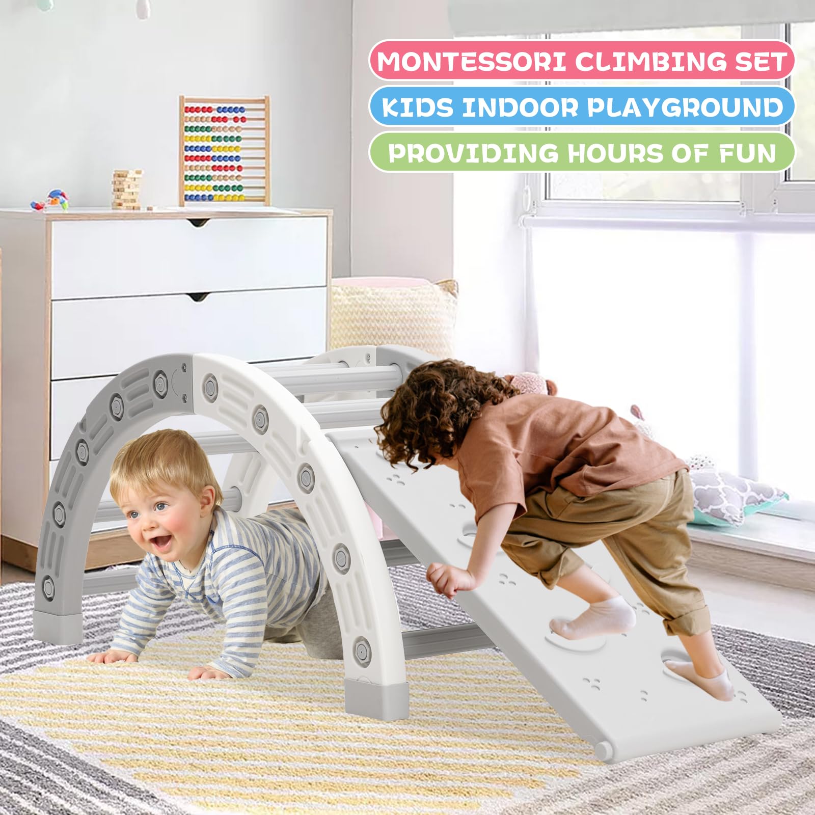 Marco de Escalada para niños, Juguete de Aprendizaje Montessori con tobogán y triángulo de Escalada, gimnasios Interiores de la Selva para niños, Capacidad máxima de Carga 60 kg