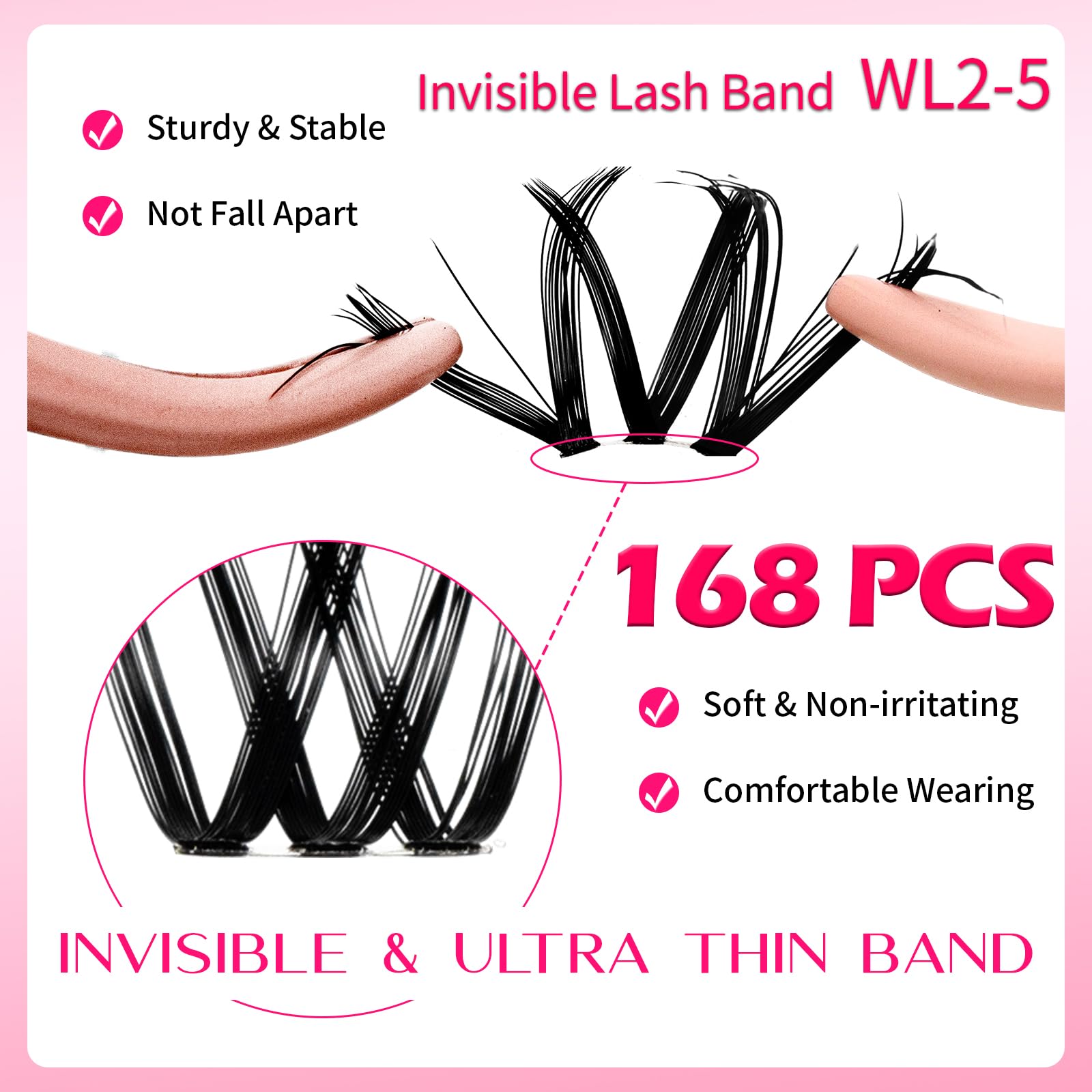 RITALASH Lash Clusters DIY Cluster Lashes Individual Lashes Clusters Eyelash Extensions Wispy Fluffy Lash Extension False Eyelashes Thin Invisible Lash Band(WL2-5,10-18mm) - Image 3