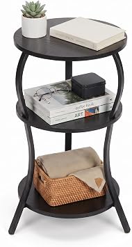 YEAKOO Small Round Side Table,3-Tier Slim Waist End Table for Small Spaces