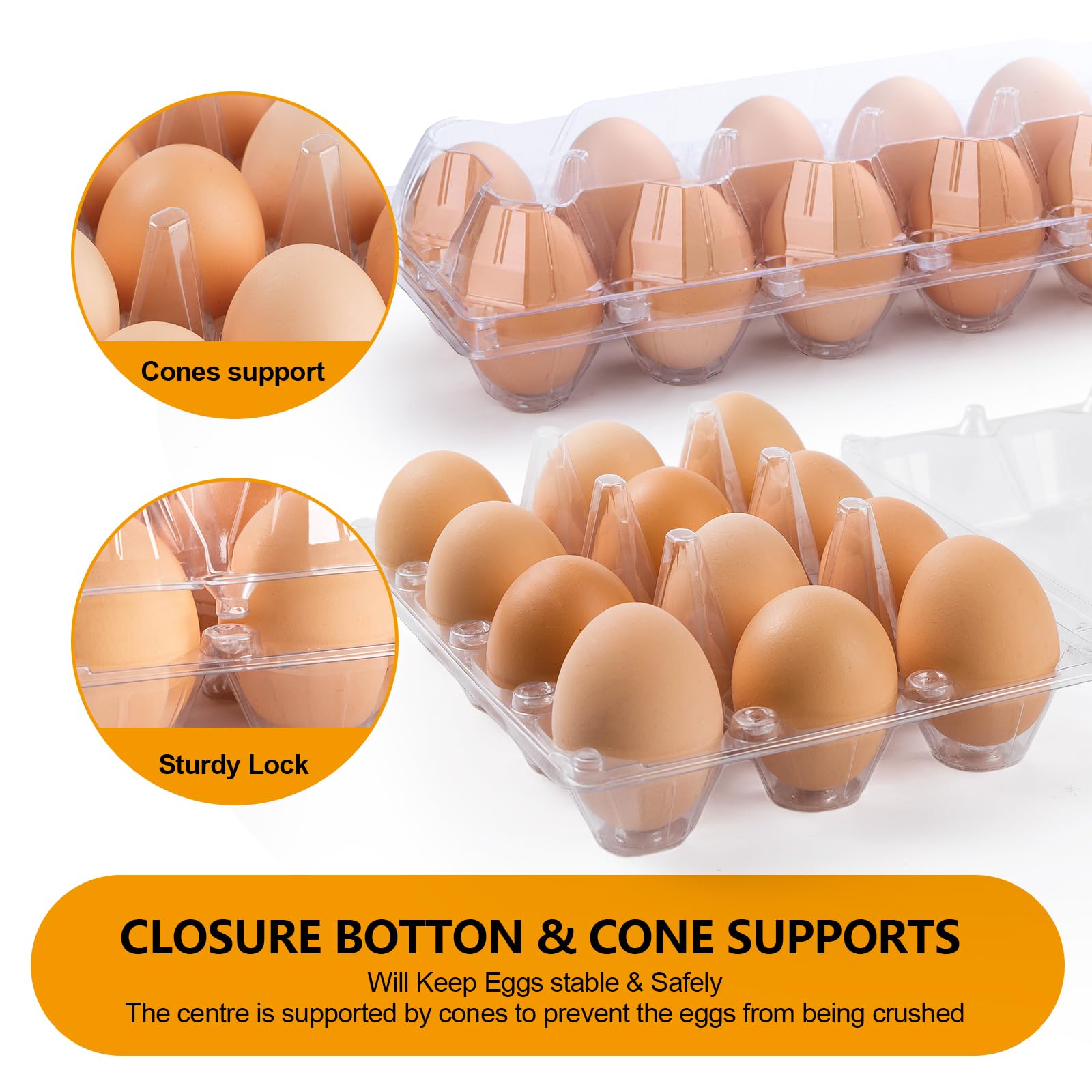 Caja de huevos de plástico transparente para 12 huevos, paquete de 48 bandejas de huevos reutilizables de tamaño mediano, adecuadas para refrigerador, mercados de granja de pollos, cajas de huevos