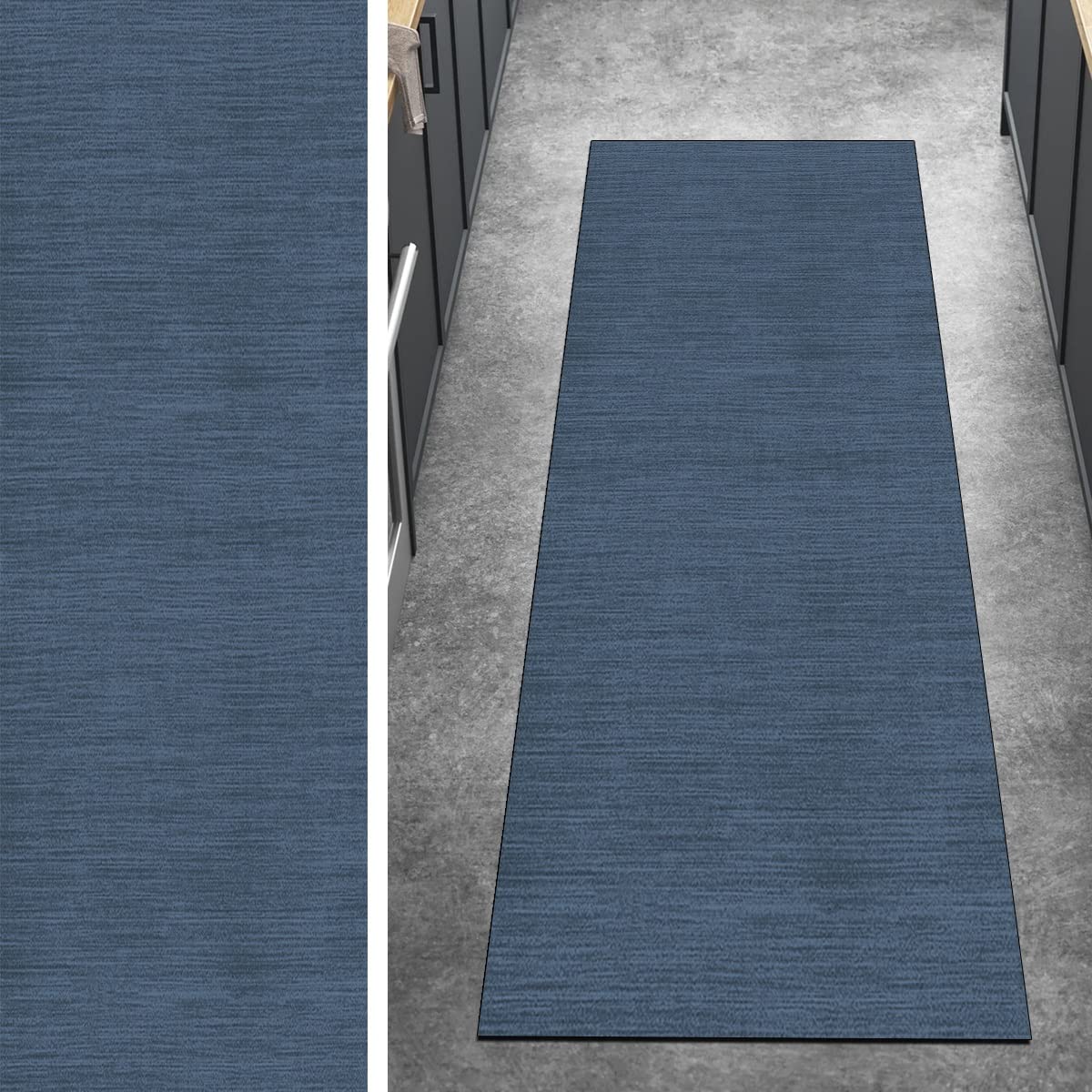 Teppich Läufer Flur rutschfest Modern Lang Teppichmatten 80x200CM Navy Blau Kücheläufer Meterware Teppichläufer Waschbar Kurzflor Polyester Korridor Schlafzimmer, Anpassbar Breite 40-120cm