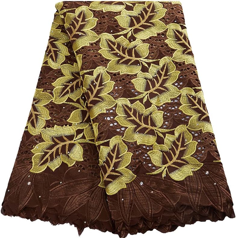 KAJURUI Tela de encaje africana de 5 yardas bordado nigeriano guipur tela de encaje de algodón para costura diaria de vestidos 30216