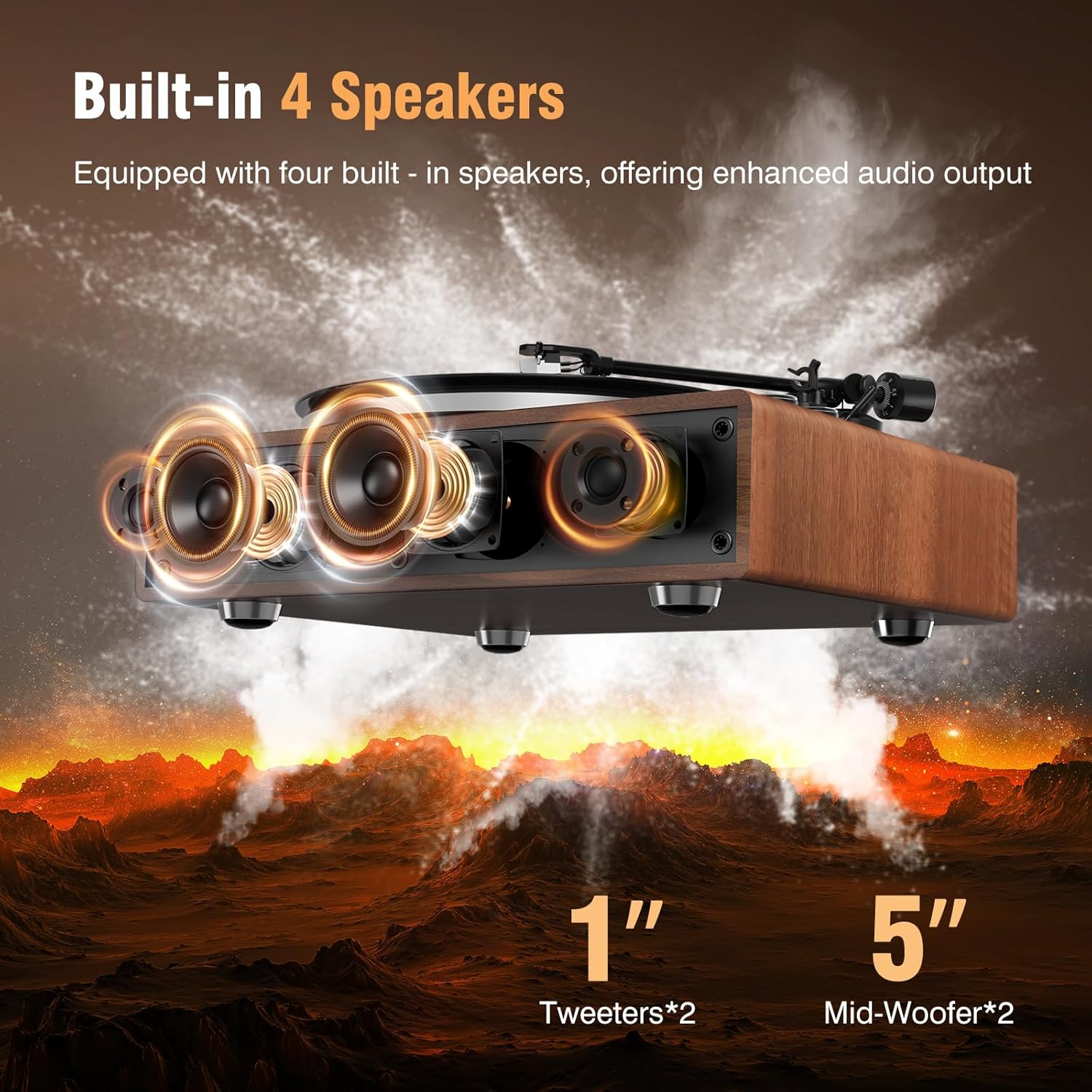 1 by ONE Vinyl Record Player with Bluetooth Input, All-in-One Turntable with Built-in Speakers, Phono Preamp, AT-3600L Cartridge, Belt Drive 33/45 RPM